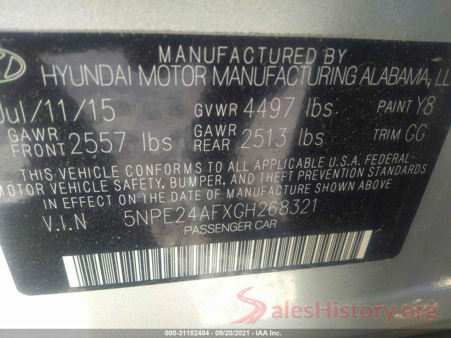 5NPE24AFXGH268321 2016 HYUNDAI SONATA