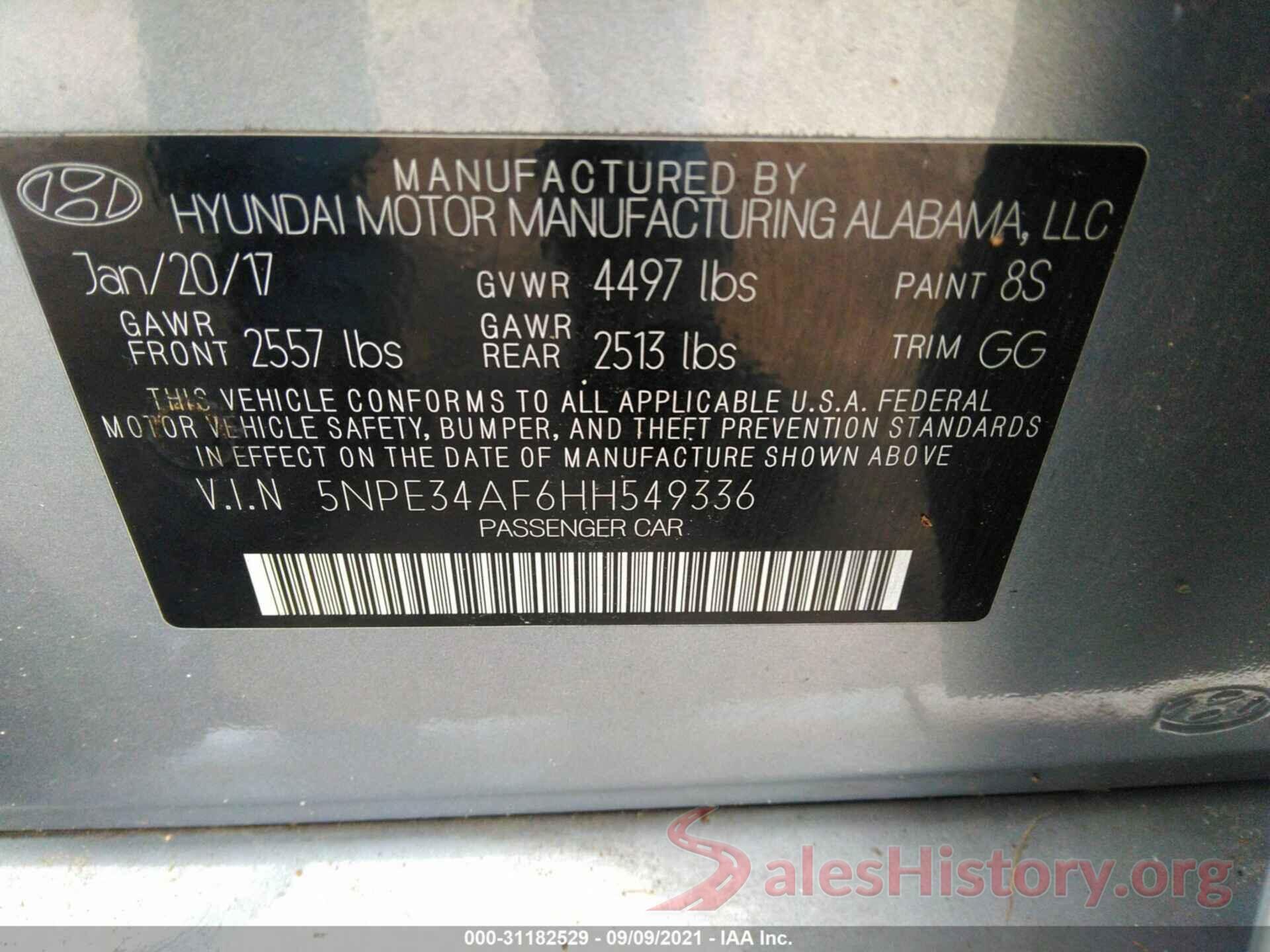 5NPE34AF6HH549336 2017 HYUNDAI SONATA