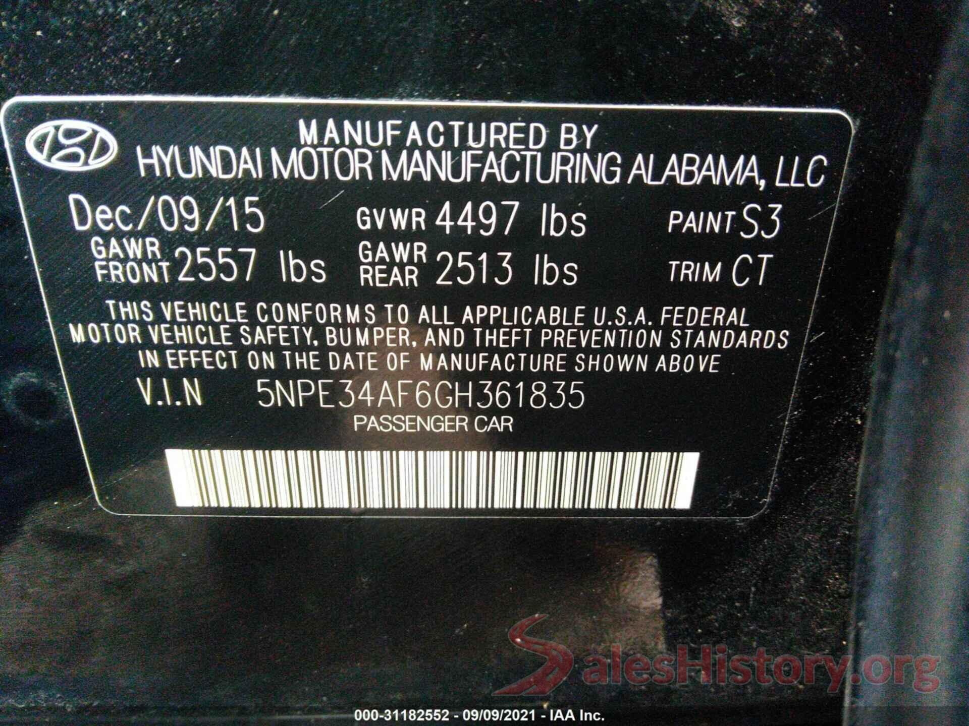 5NPE34AF6GH361835 2016 HYUNDAI SONATA