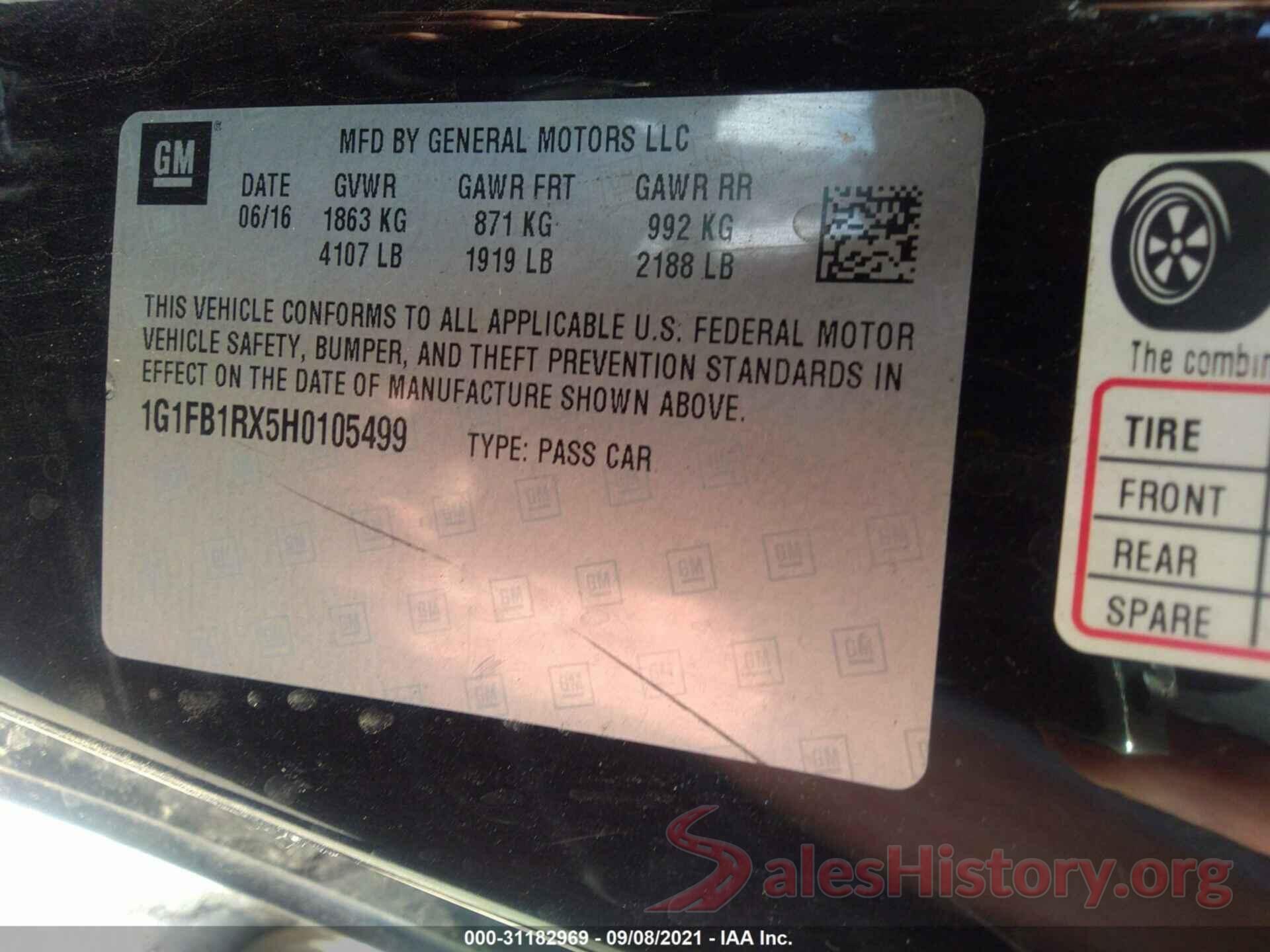 1G1FB1RX5H0105499 2017 CHEVROLET CAMARO