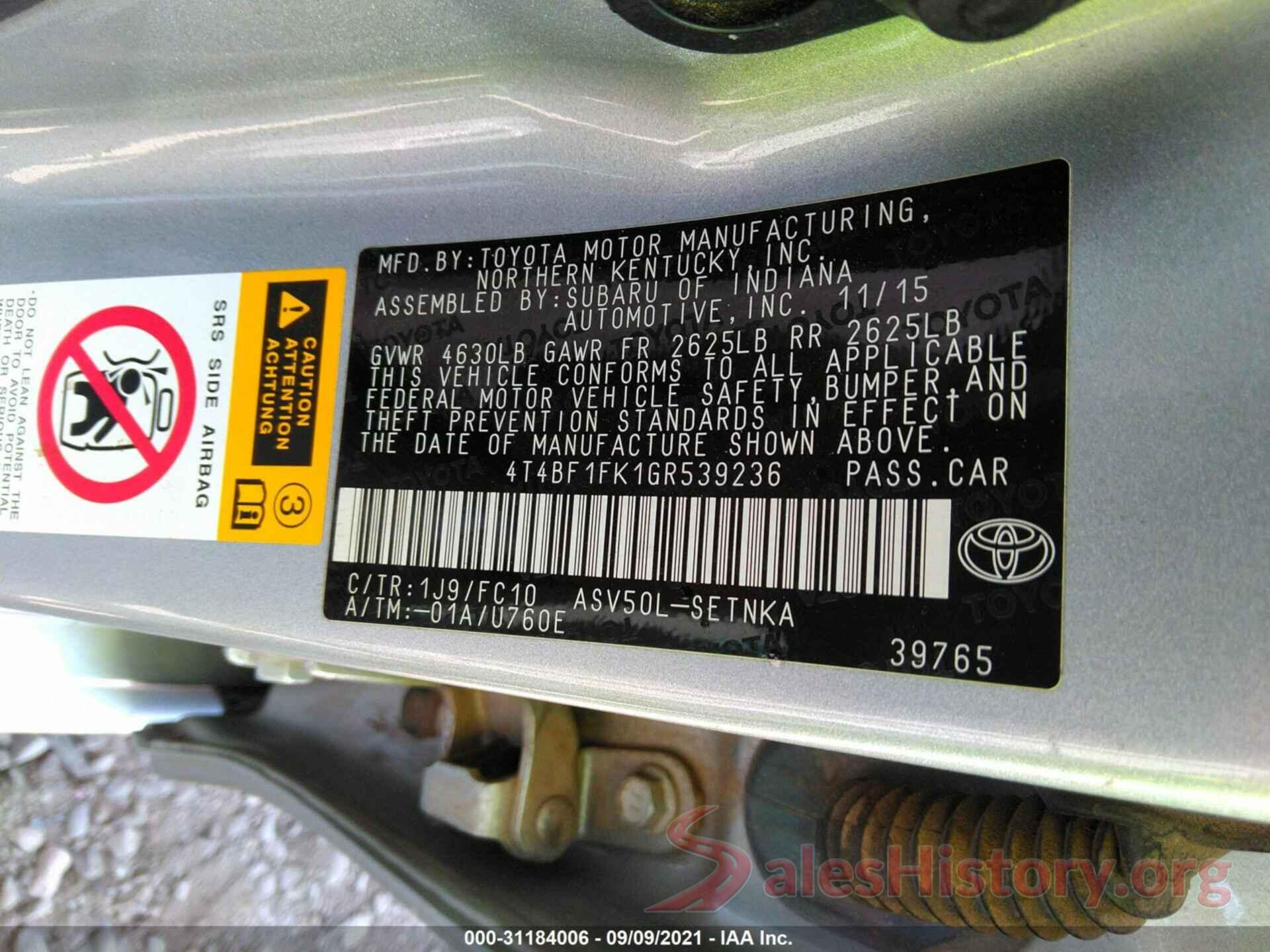 4T4BF1FK1GR539236 2016 TOYOTA CAMRY