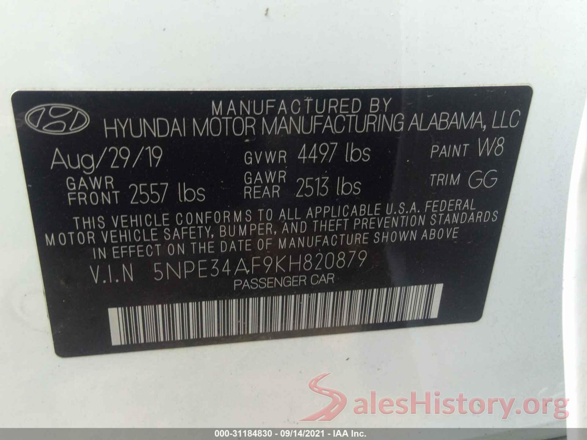 5NPE34AF9KH820879 2019 HYUNDAI SONATA