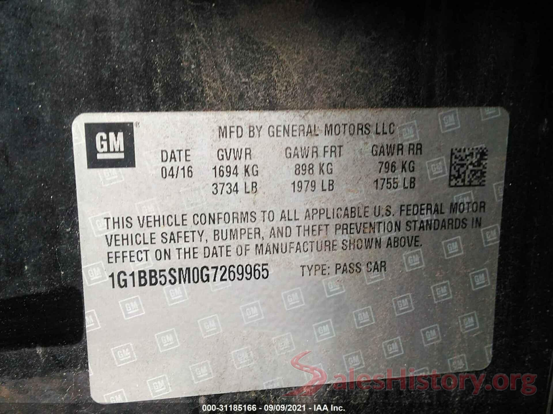 1G1BB5SM0G7269965 2016 CHEVROLET CRUZE