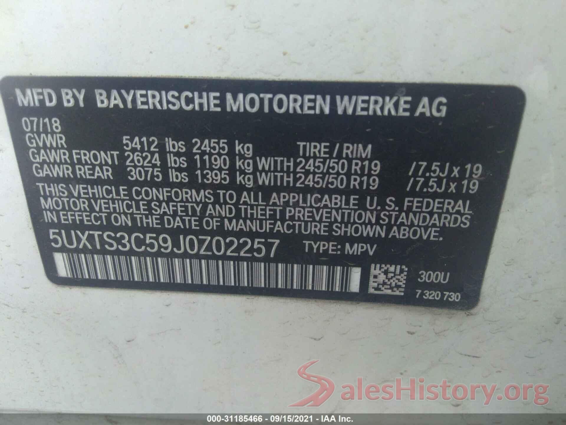 5UXTS3C59J0Z02257 2018 BMW X3