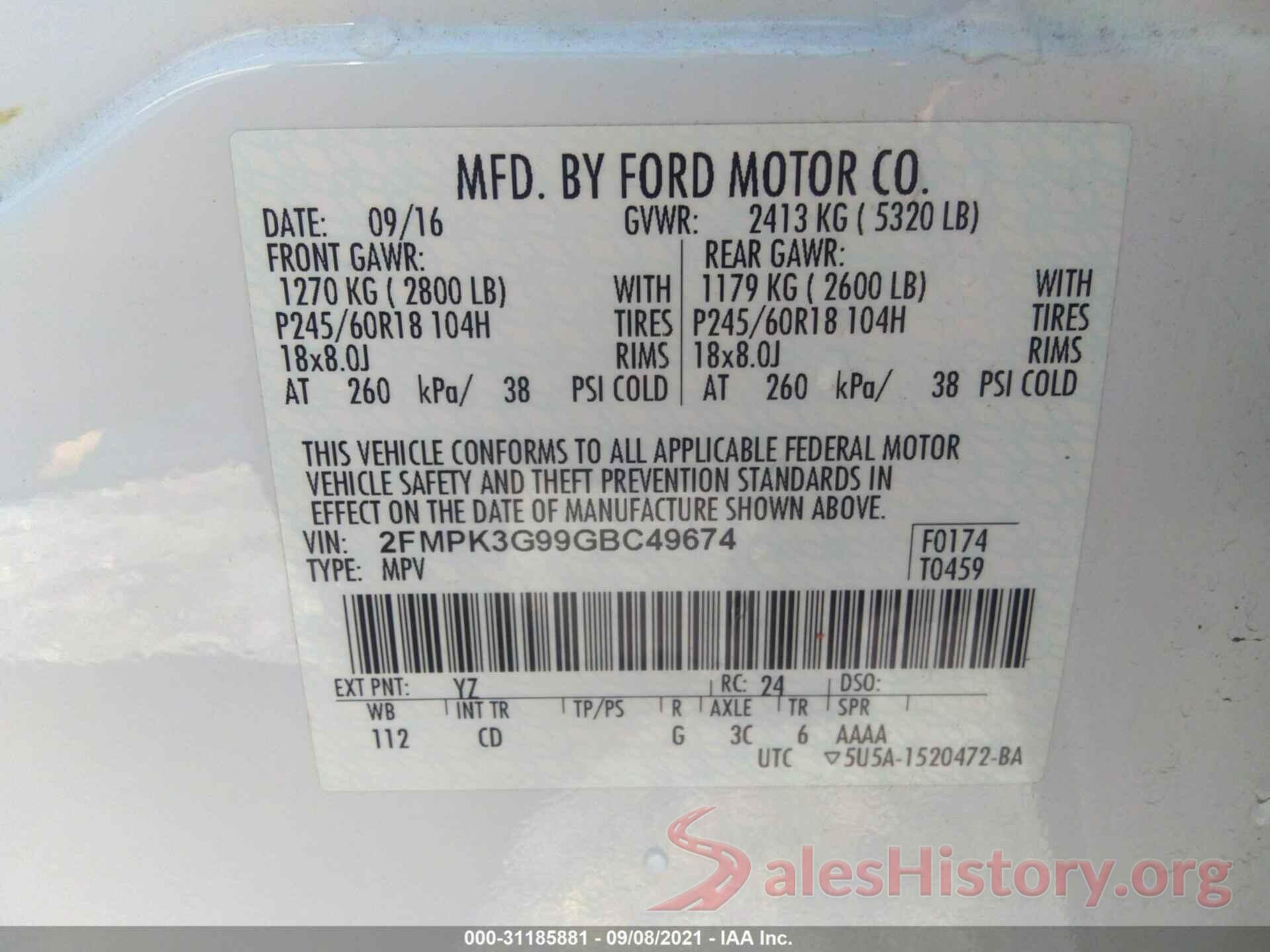 2FMPK3G99GBC49674 2016 FORD EDGE