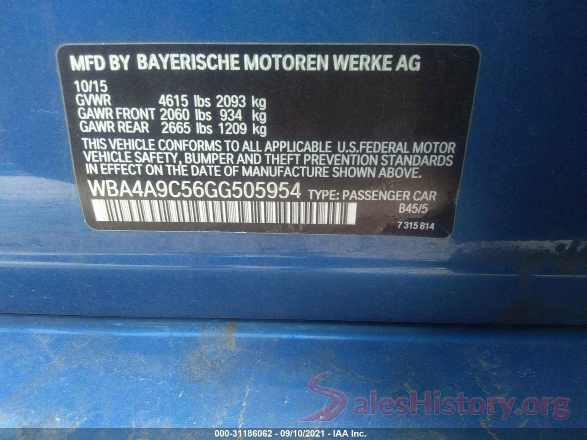 WBA4A9C56GG505954 2016 BMW 4 SERIES