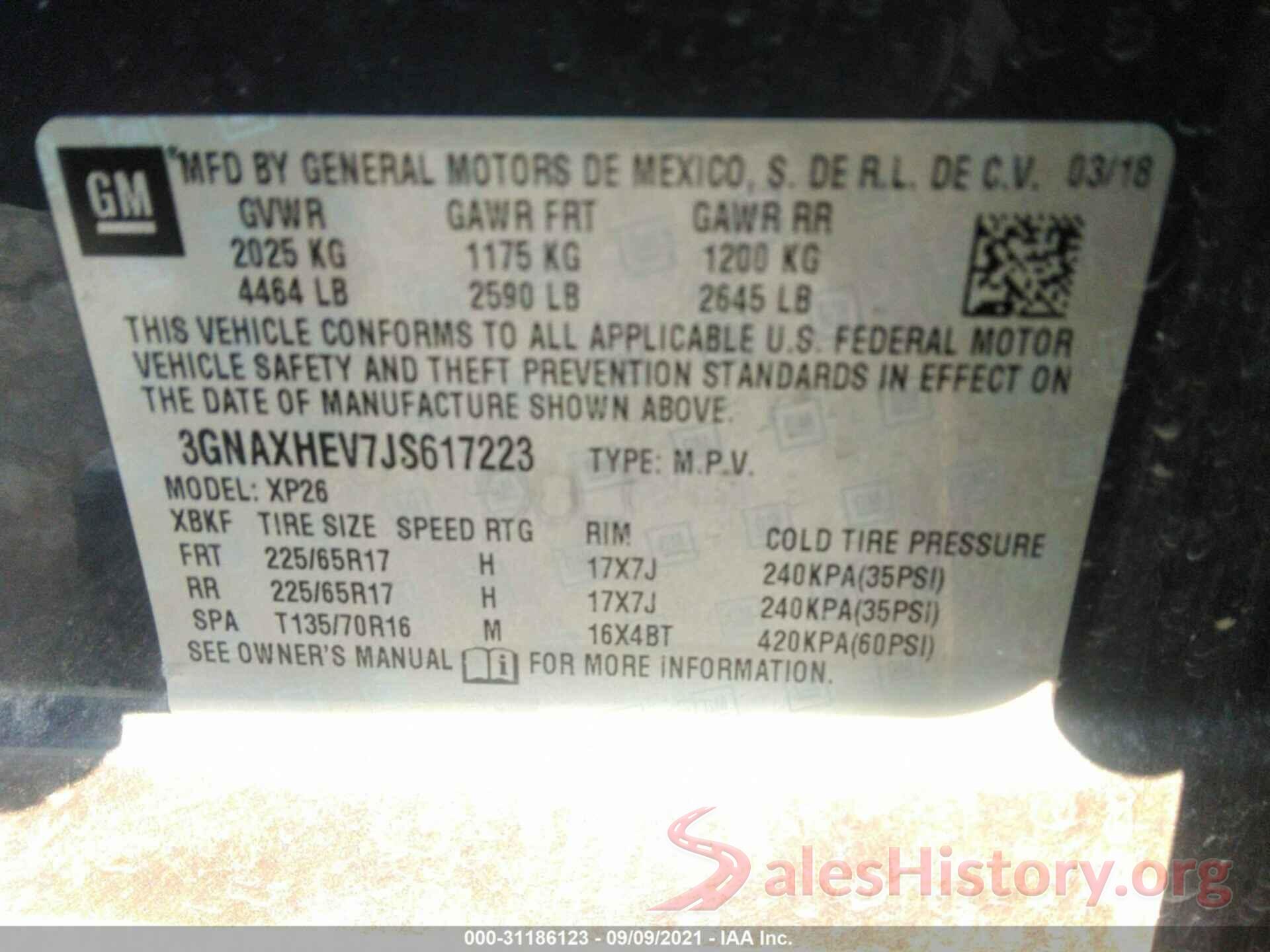 3GNAXHEV7JS617223 2018 CHEVROLET EQUINOX