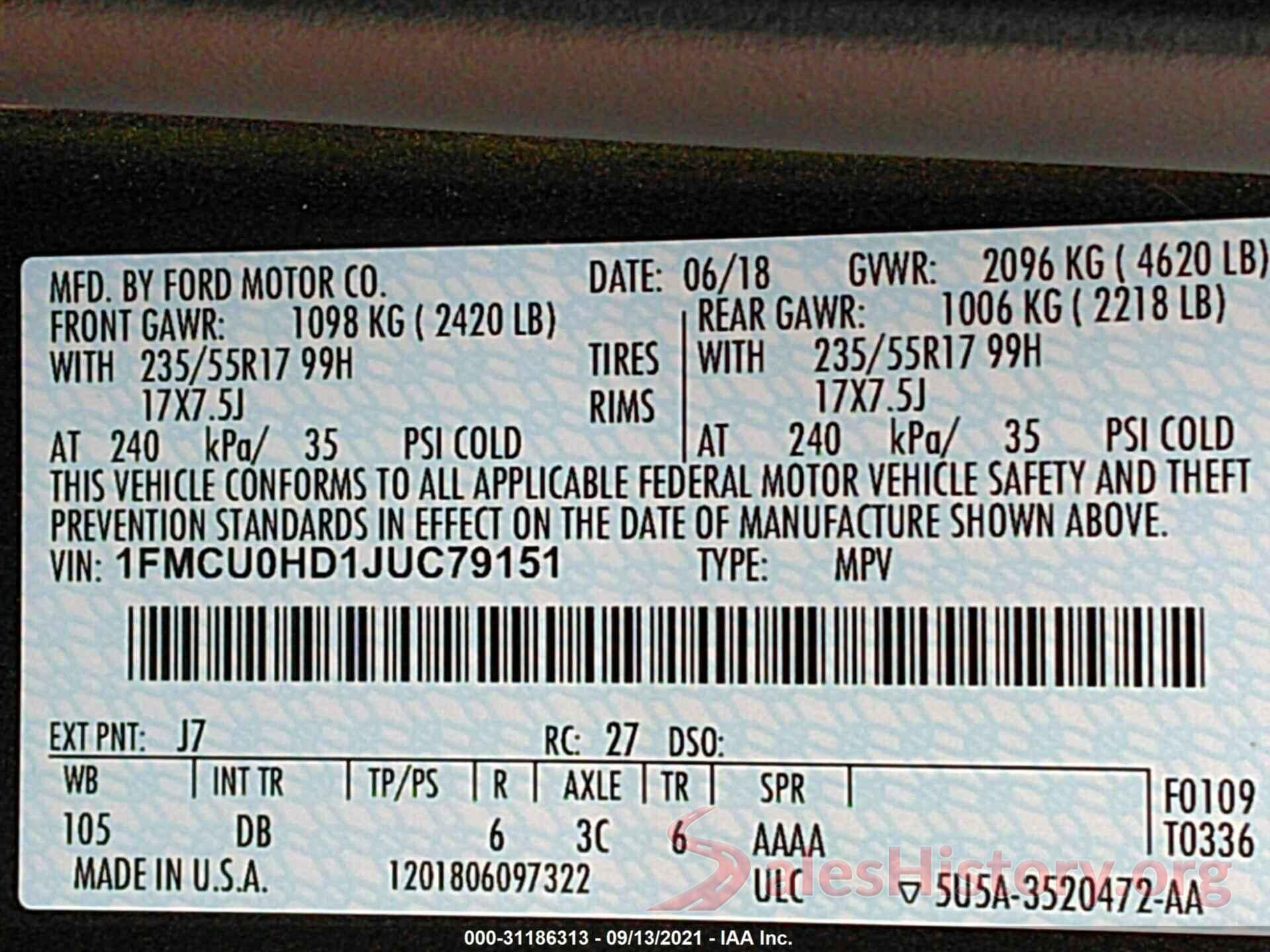 1FMCU0HD1JUC79151 2018 FORD ESCAPE