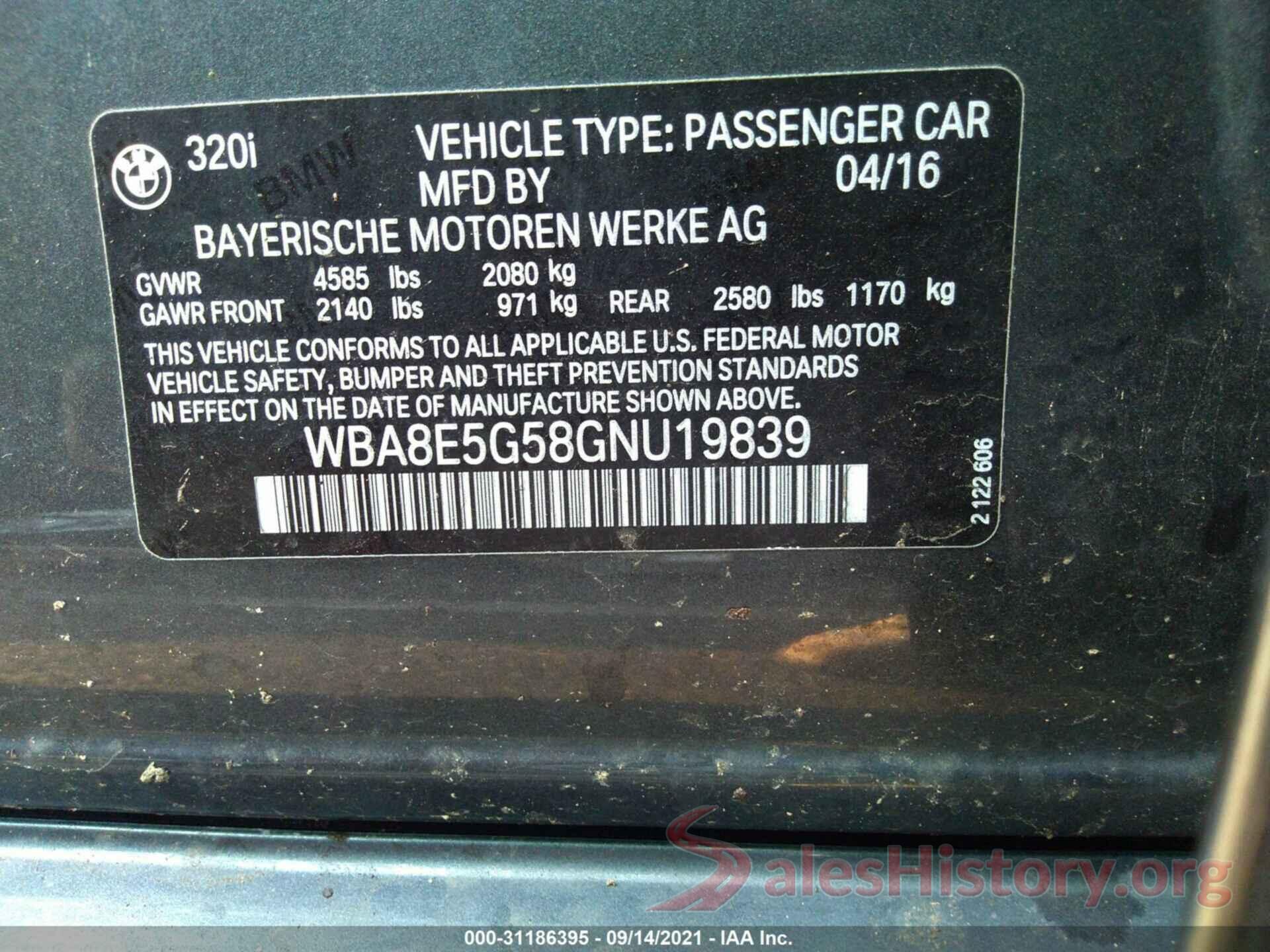 WBA8E5G58GNU19839 2016 BMW 3 SERIES