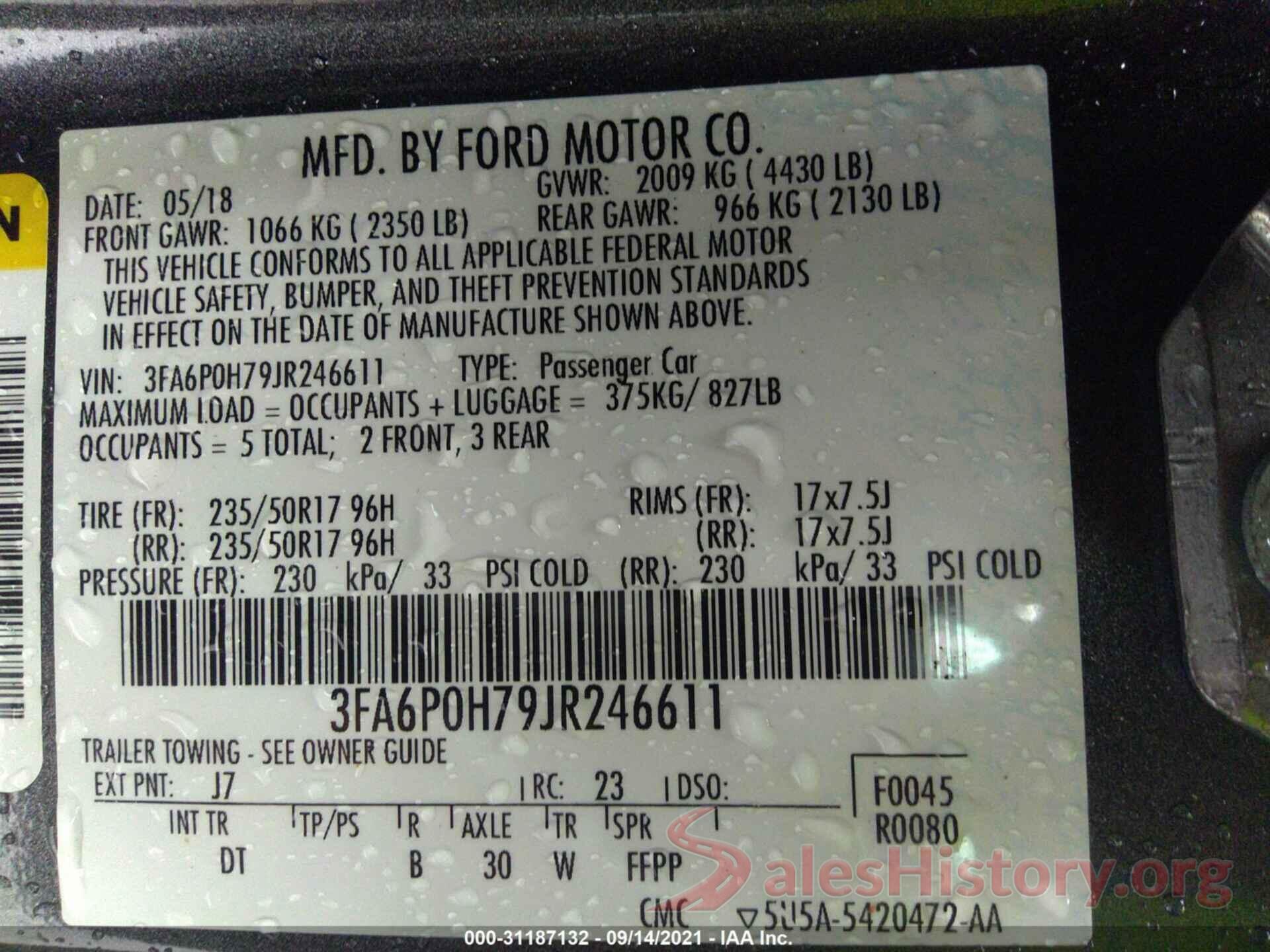 3FA6P0H79JR246611 2018 FORD FUSION