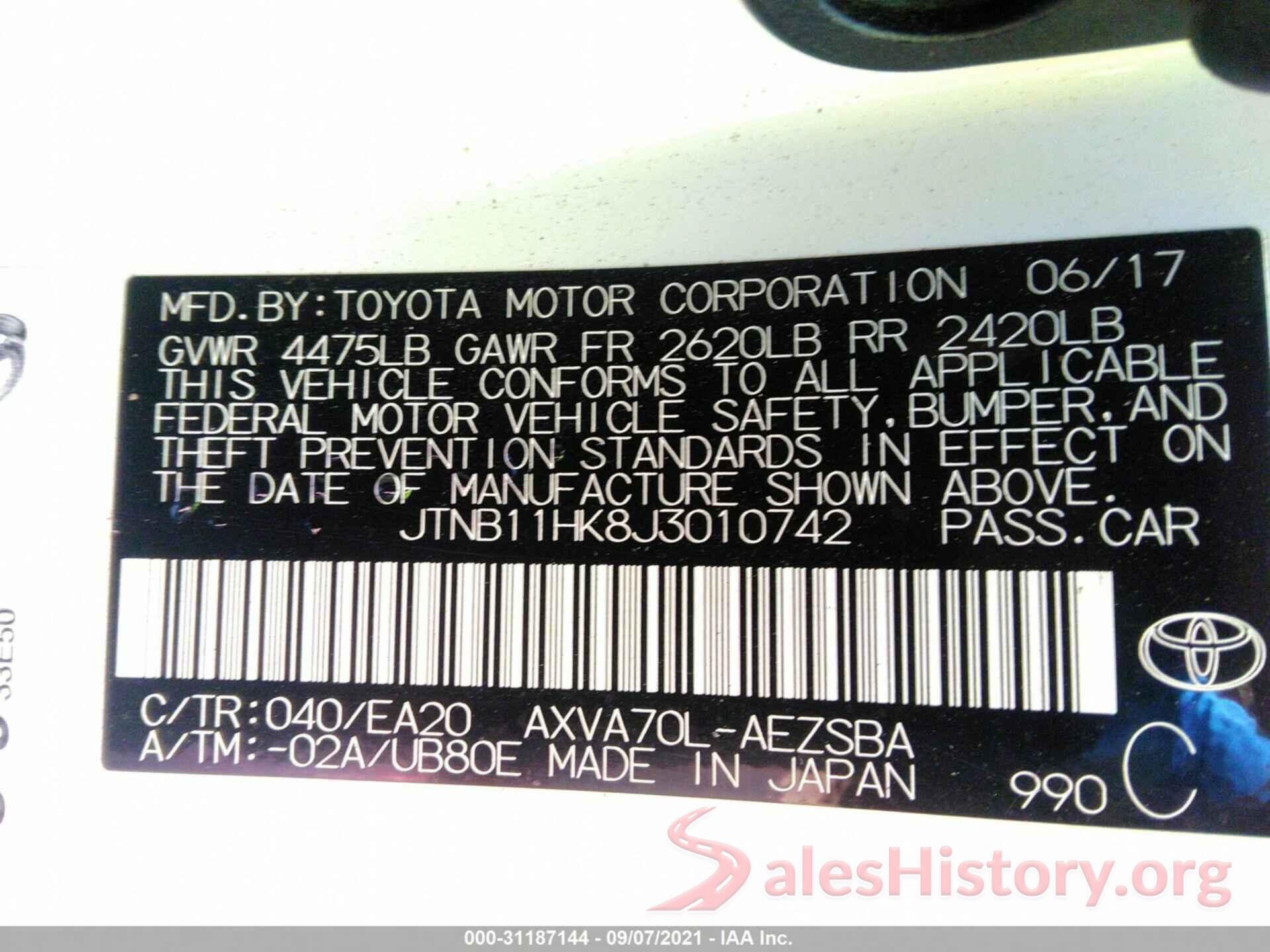 JTNB11HK8J3010742 2018 TOYOTA CAMRY