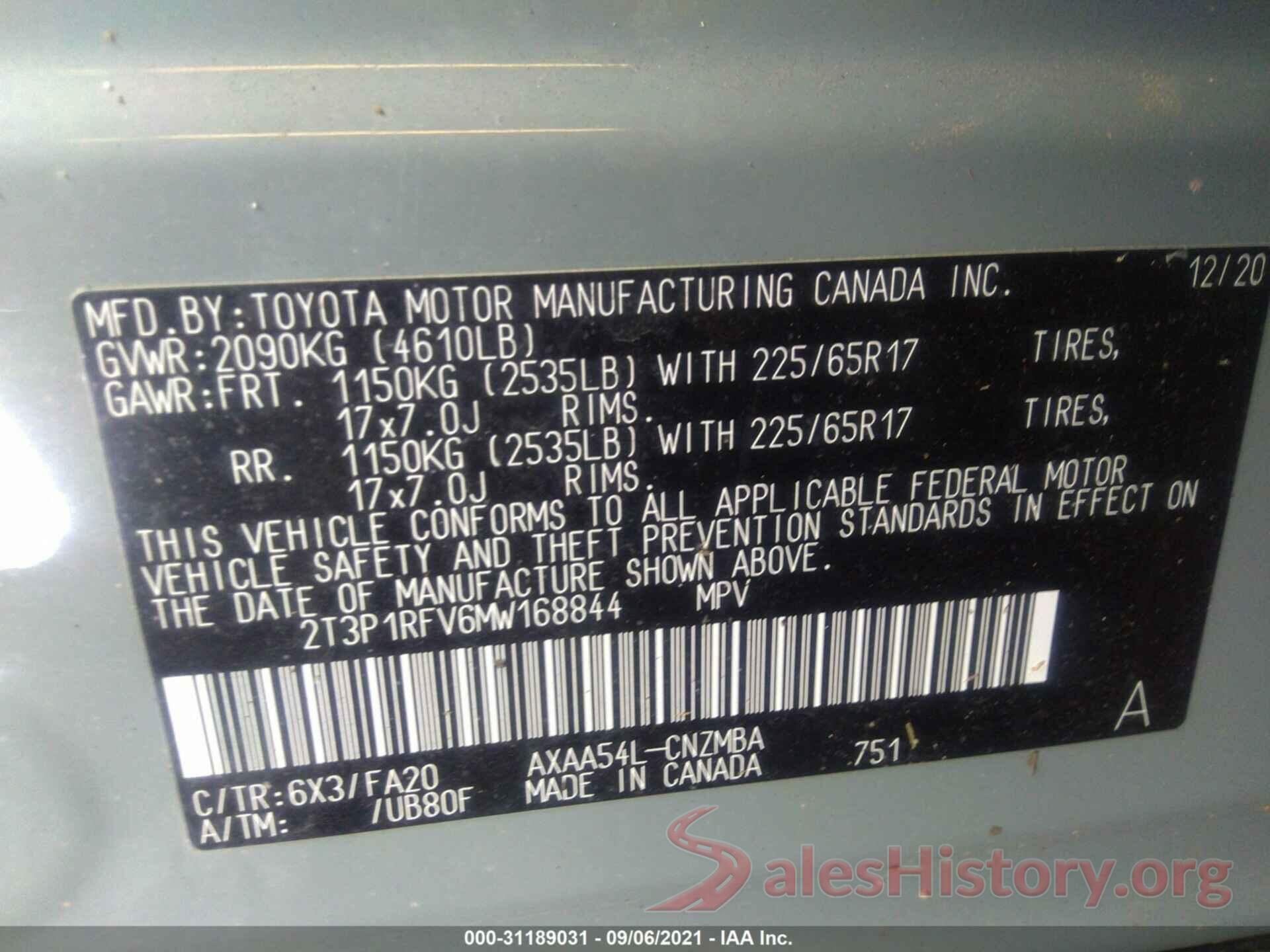 2T3P1RFV6MW168844 2021 TOYOTA RAV4