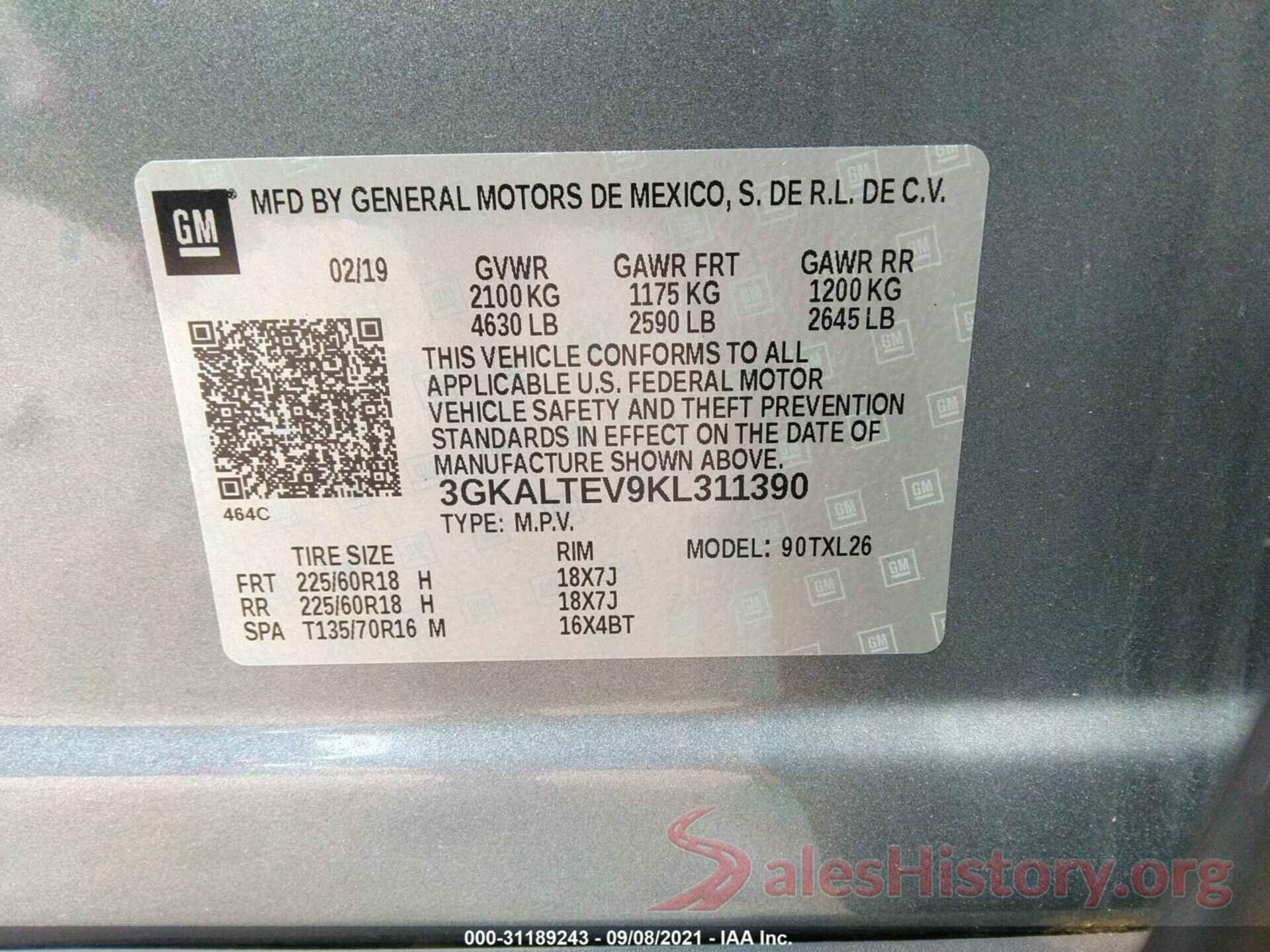 3GKALTEV9KL311390 2019 GMC TERRAIN