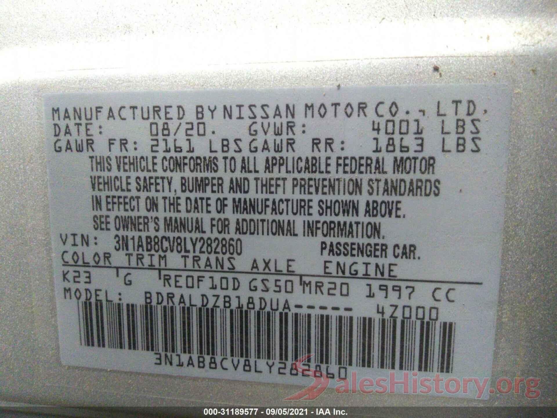 3N1AB8CV8LY282860 2020 NISSAN SENTRA