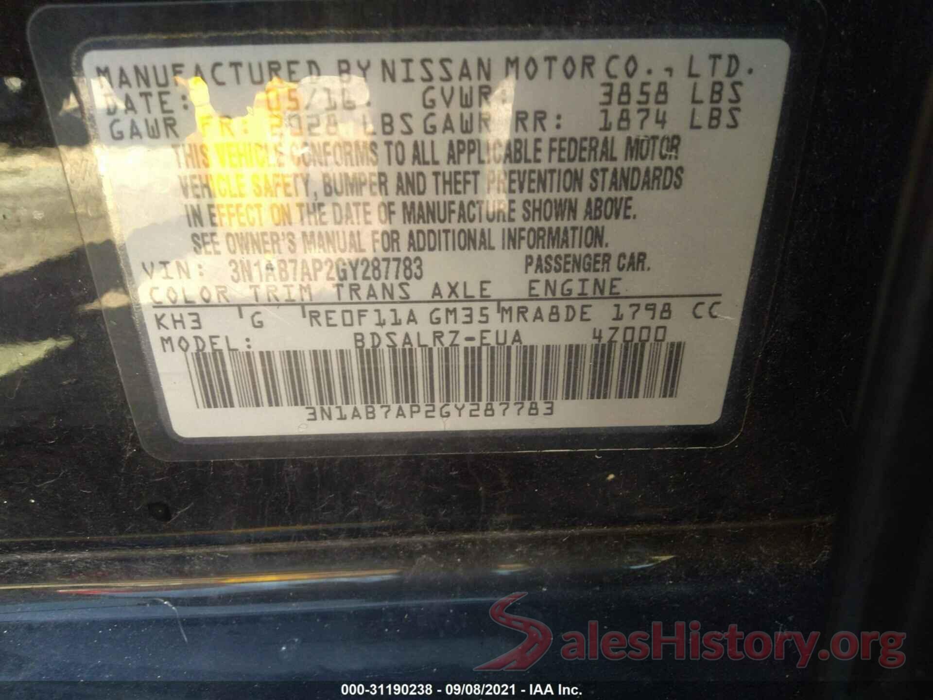 3N1AB7AP2GY287783 2016 NISSAN SENTRA