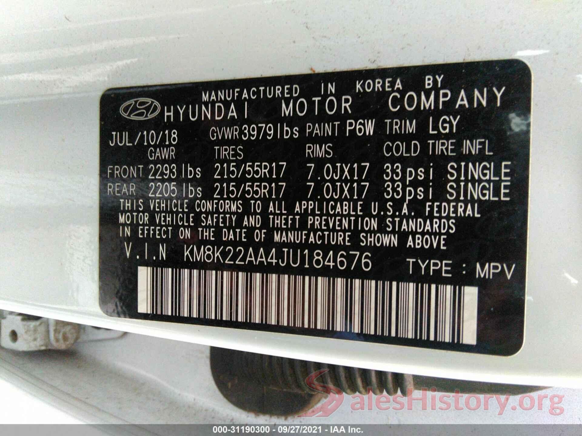 KM8K22AA4JU184676 2018 HYUNDAI KONA