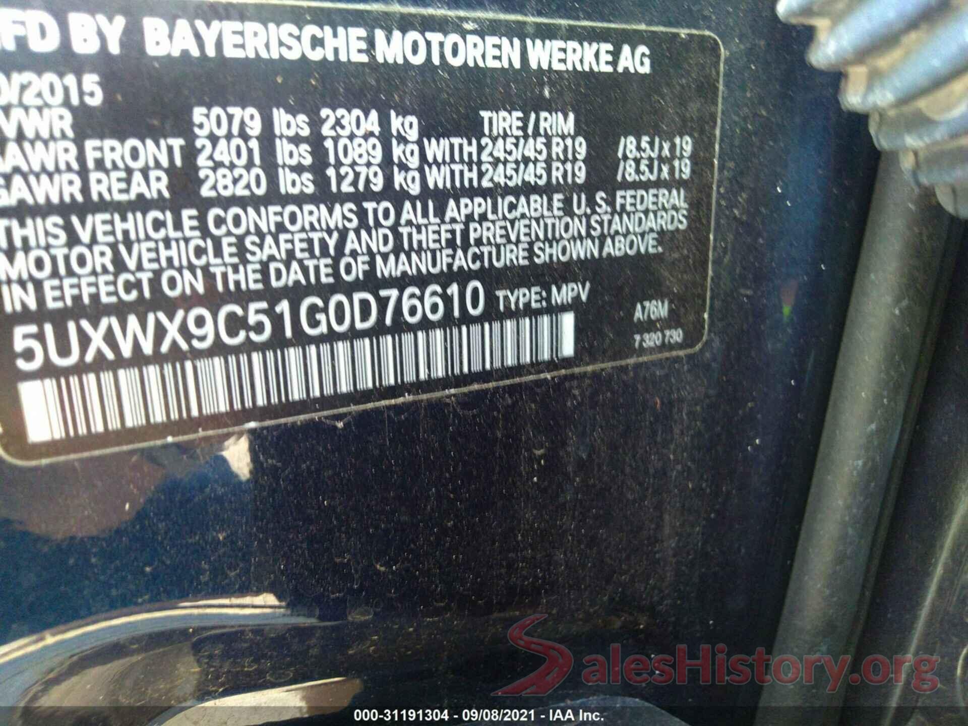 5UXWX9C51G0D76610 2016 BMW X3