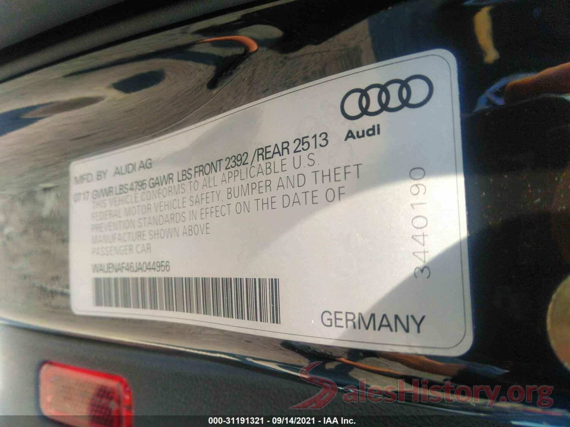 WAUENAF46JA044956 2018 AUDI A4