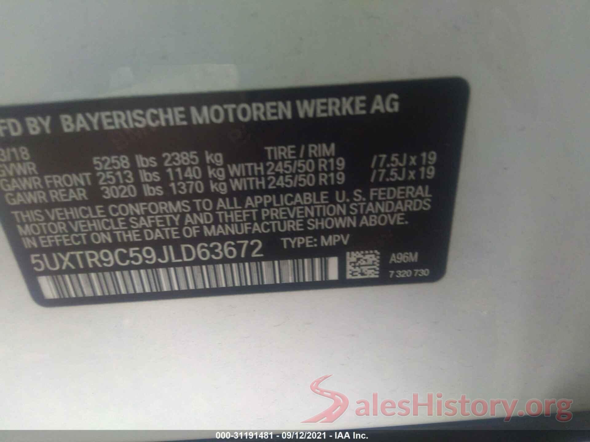 5UXTR9C59JLD63672 2018 BMW X3