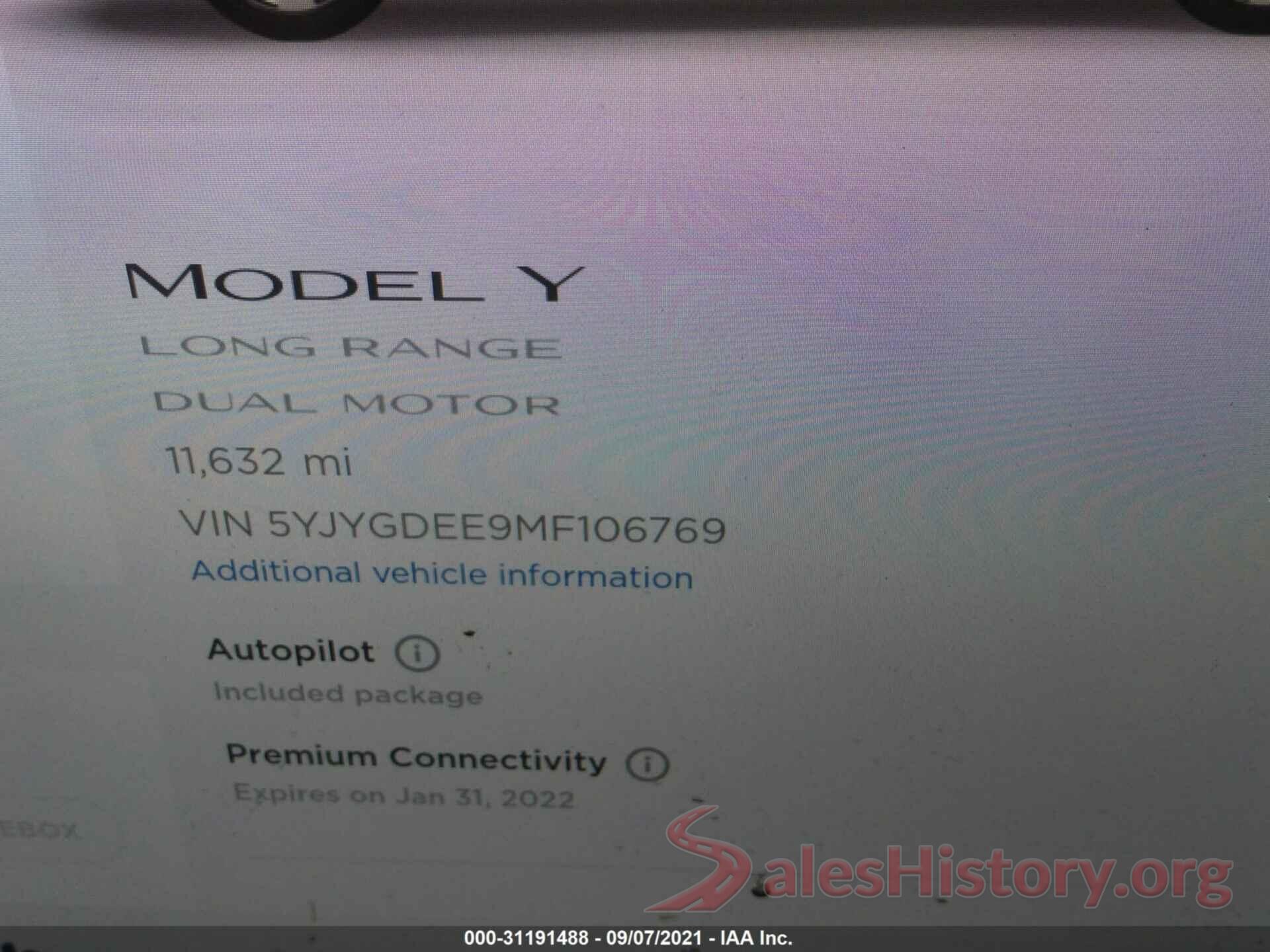 5YJYGDEE9MF106769 2021 TESLA MODEL Y