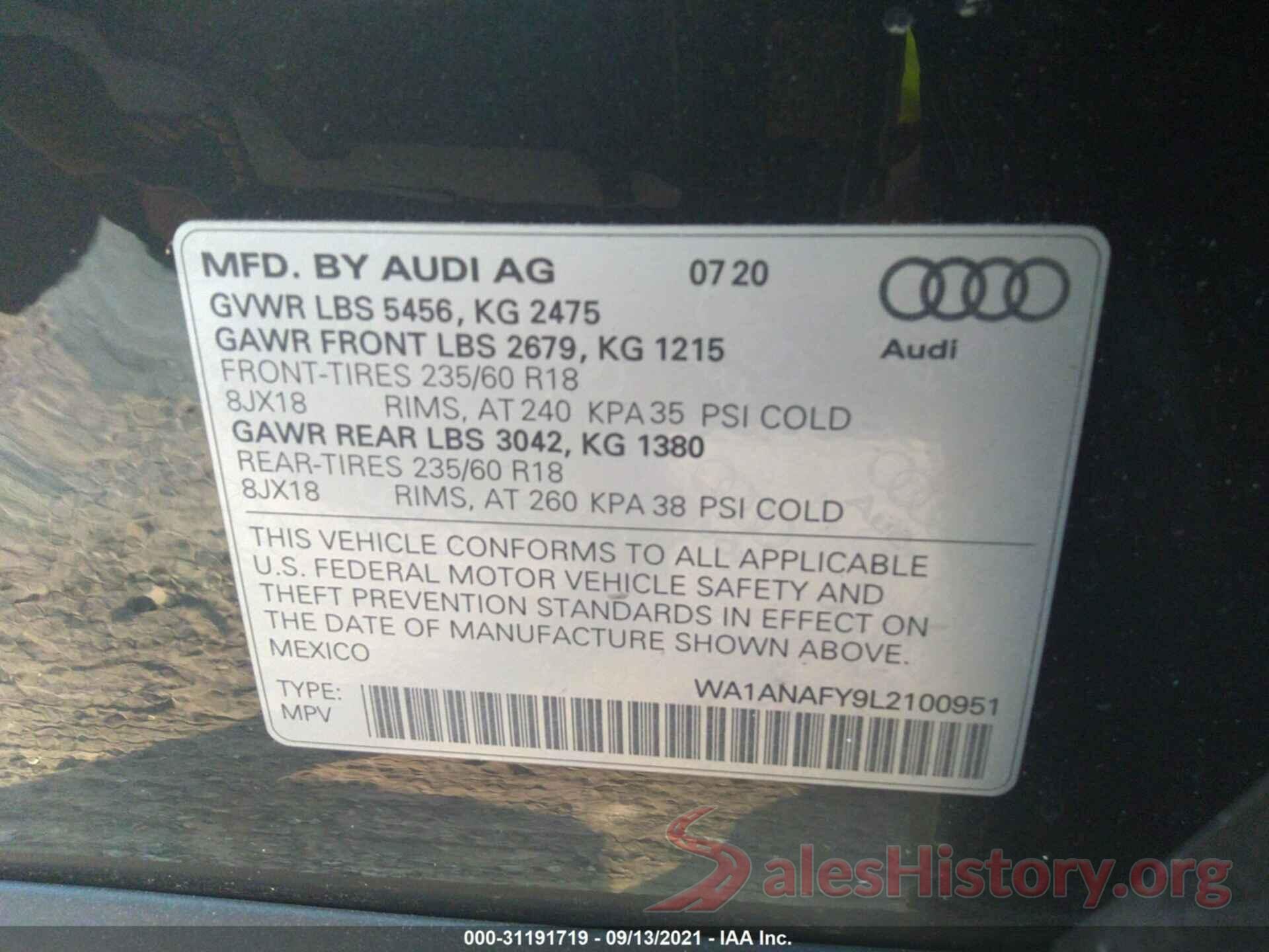 WA1ANAFY9L2100951 2020 AUDI Q5