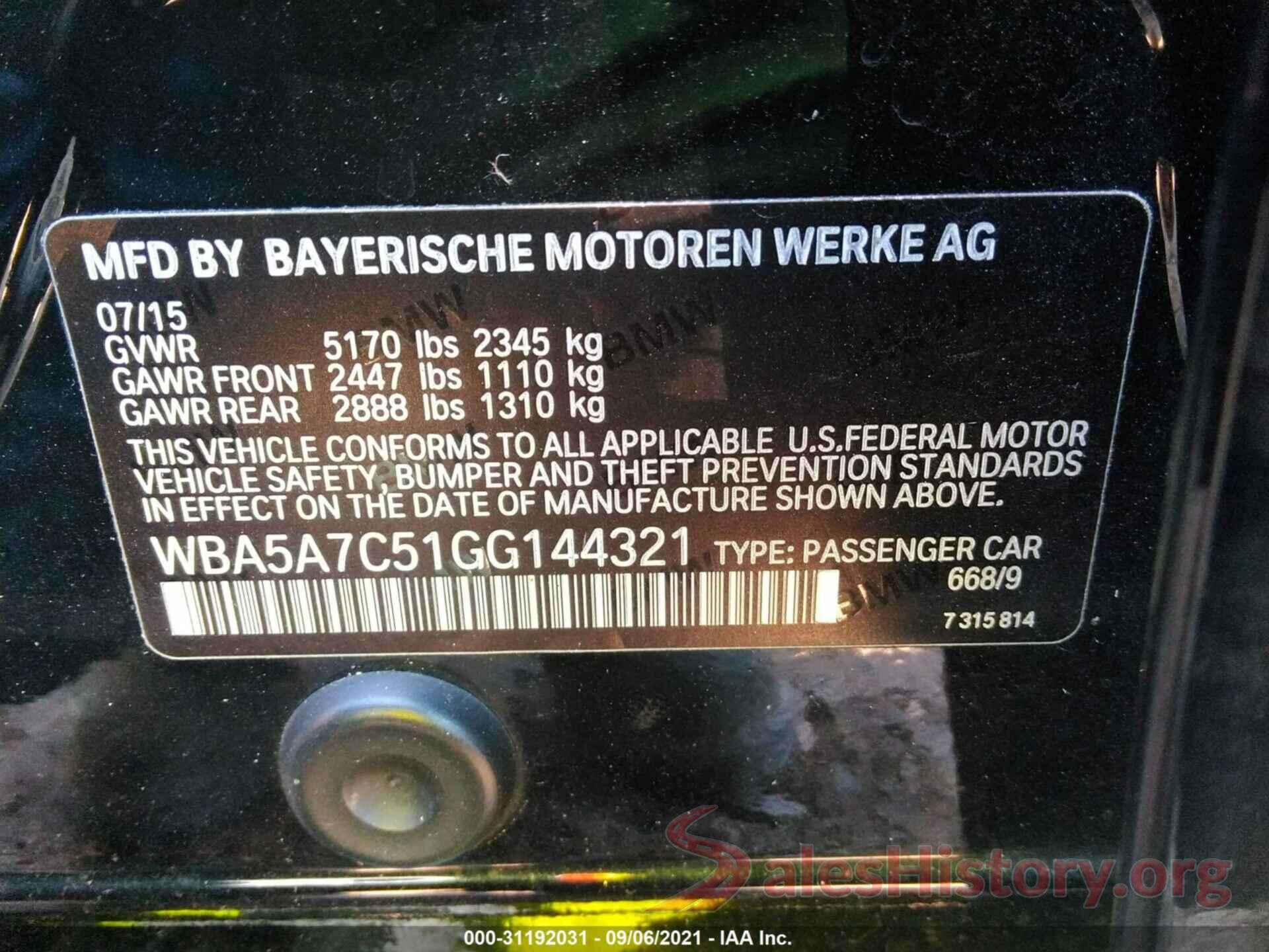 WBA5A7C51GG144321 2016 BMW 5 SERIES