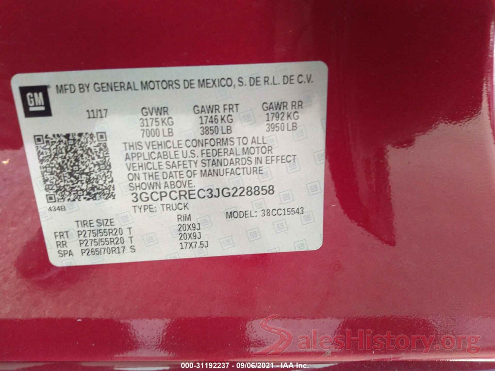 3GCPCREC3JG228858 2018 CHEVROLET SILVERADO 1500