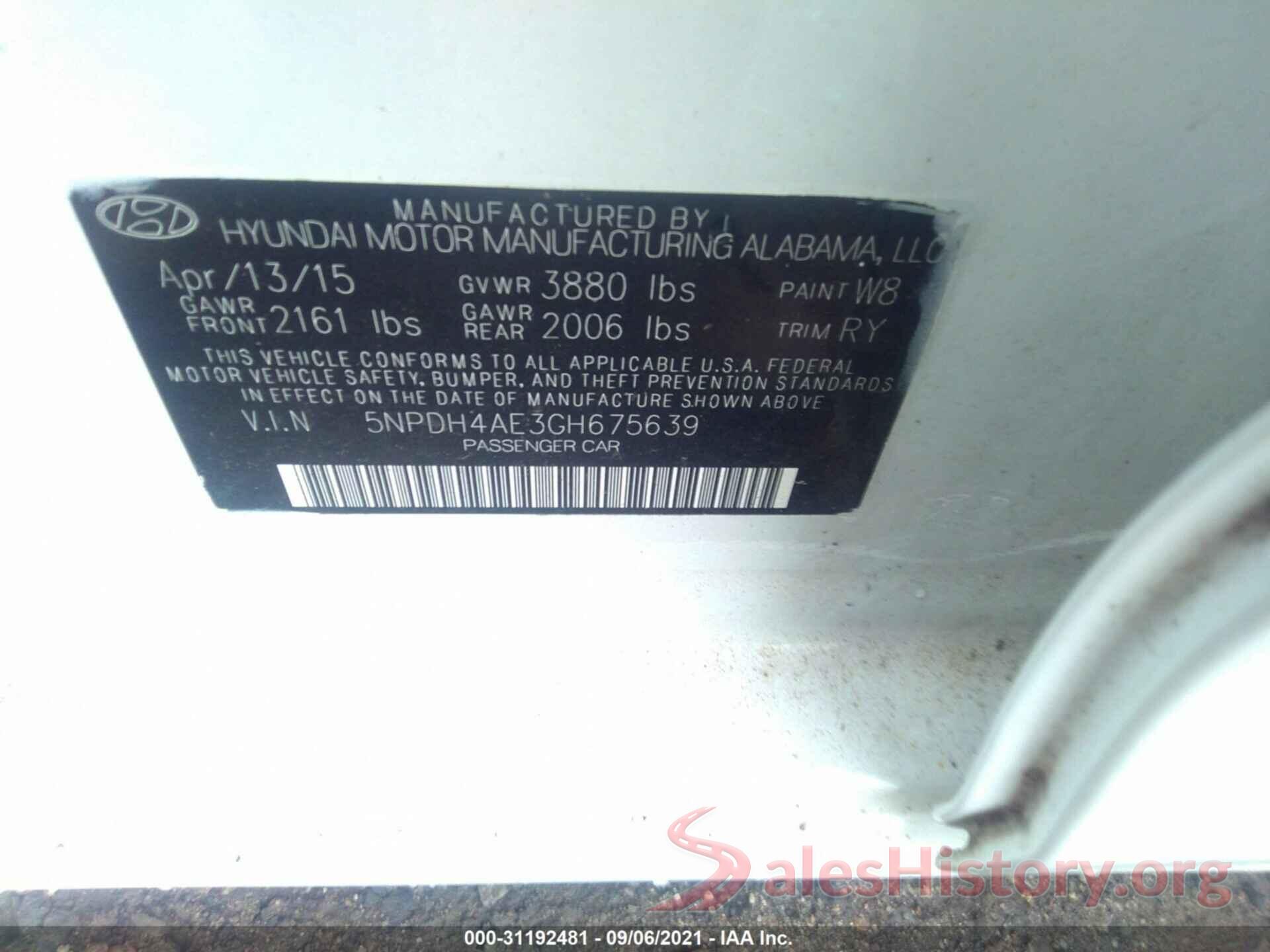 5NPDH4AE3GH675639 2016 HYUNDAI ELANTRA