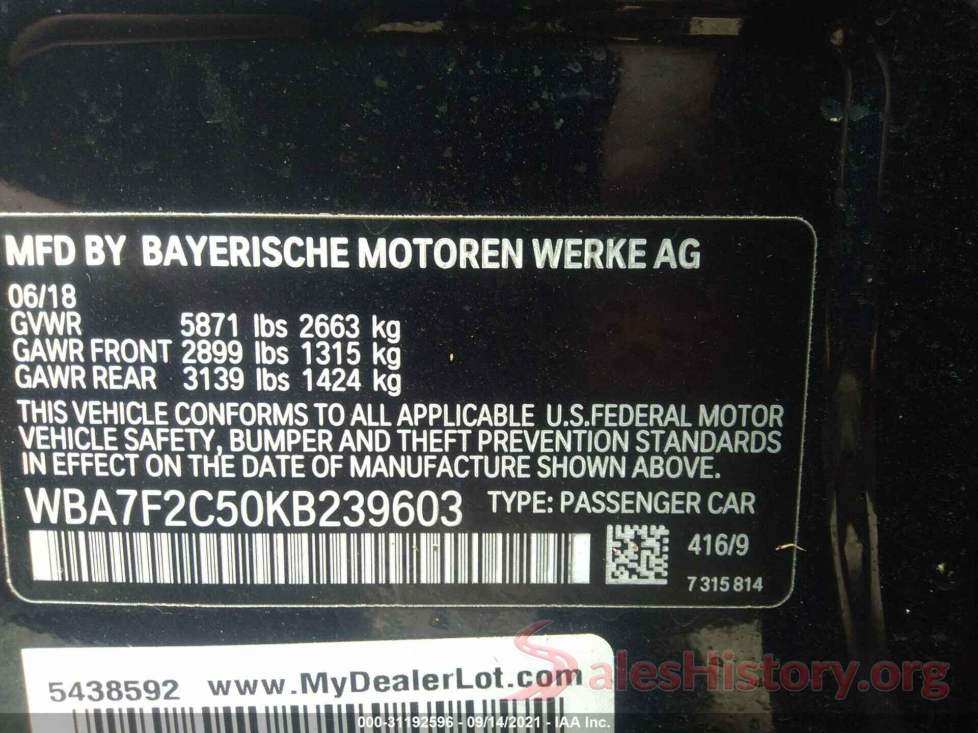 WBA7F2C50KB239603 2019 BMW 7 SERIES