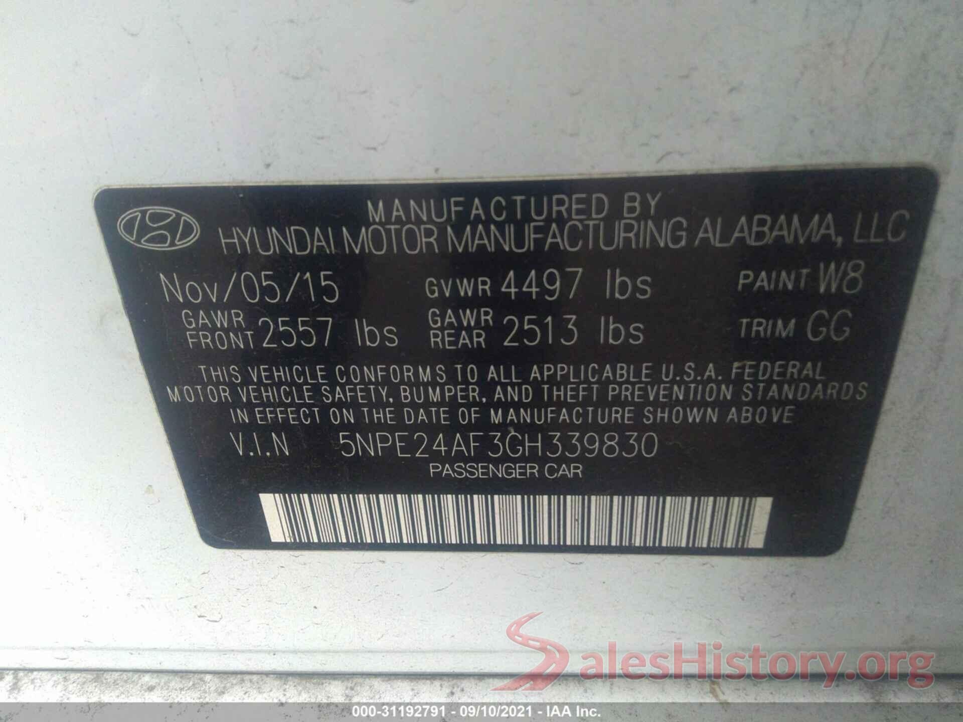 5NPE24AF3GH339830 2016 HYUNDAI SONATA