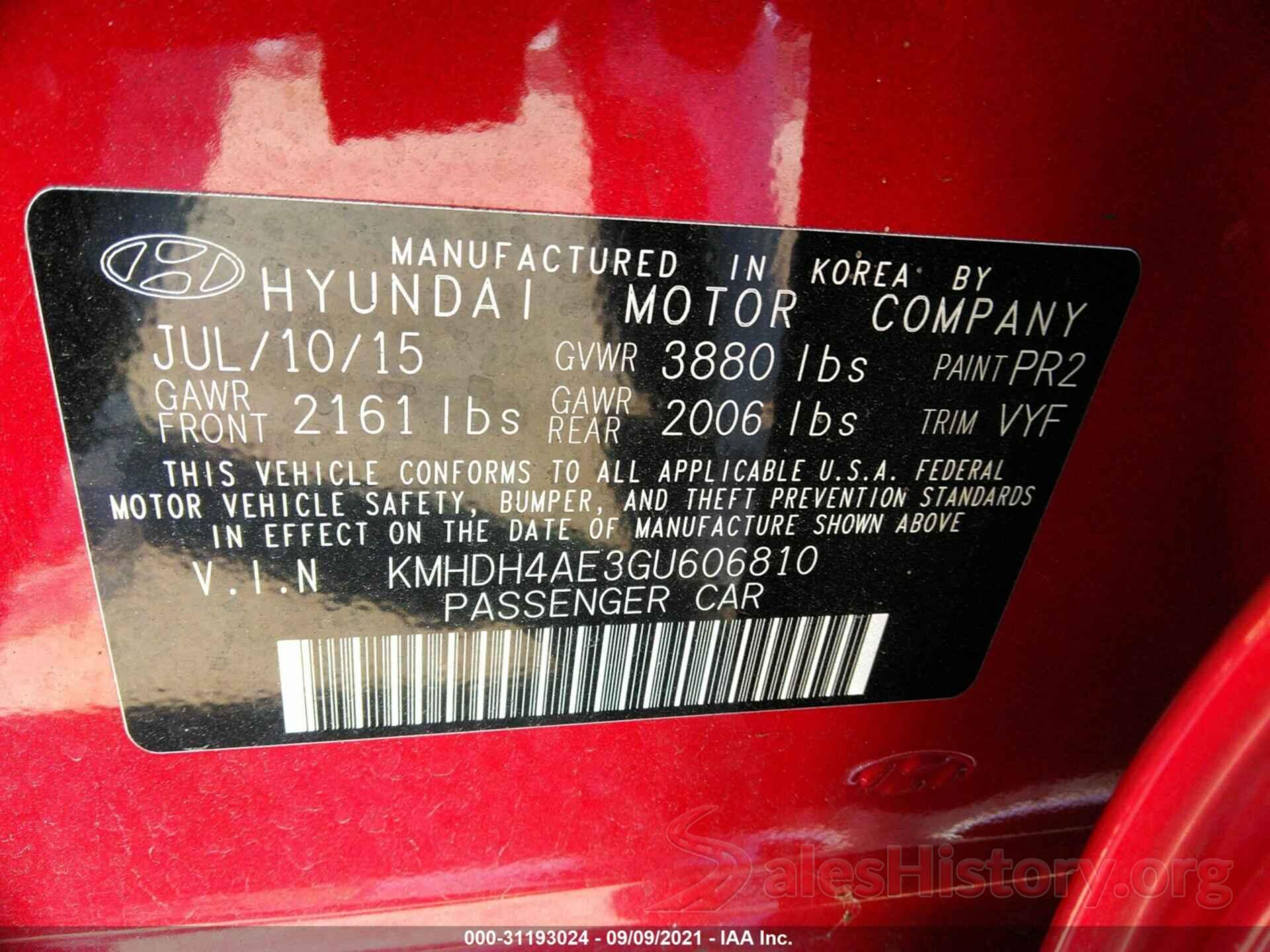 KMHDH4AE3GU606810 2016 HYUNDAI ELANTRA