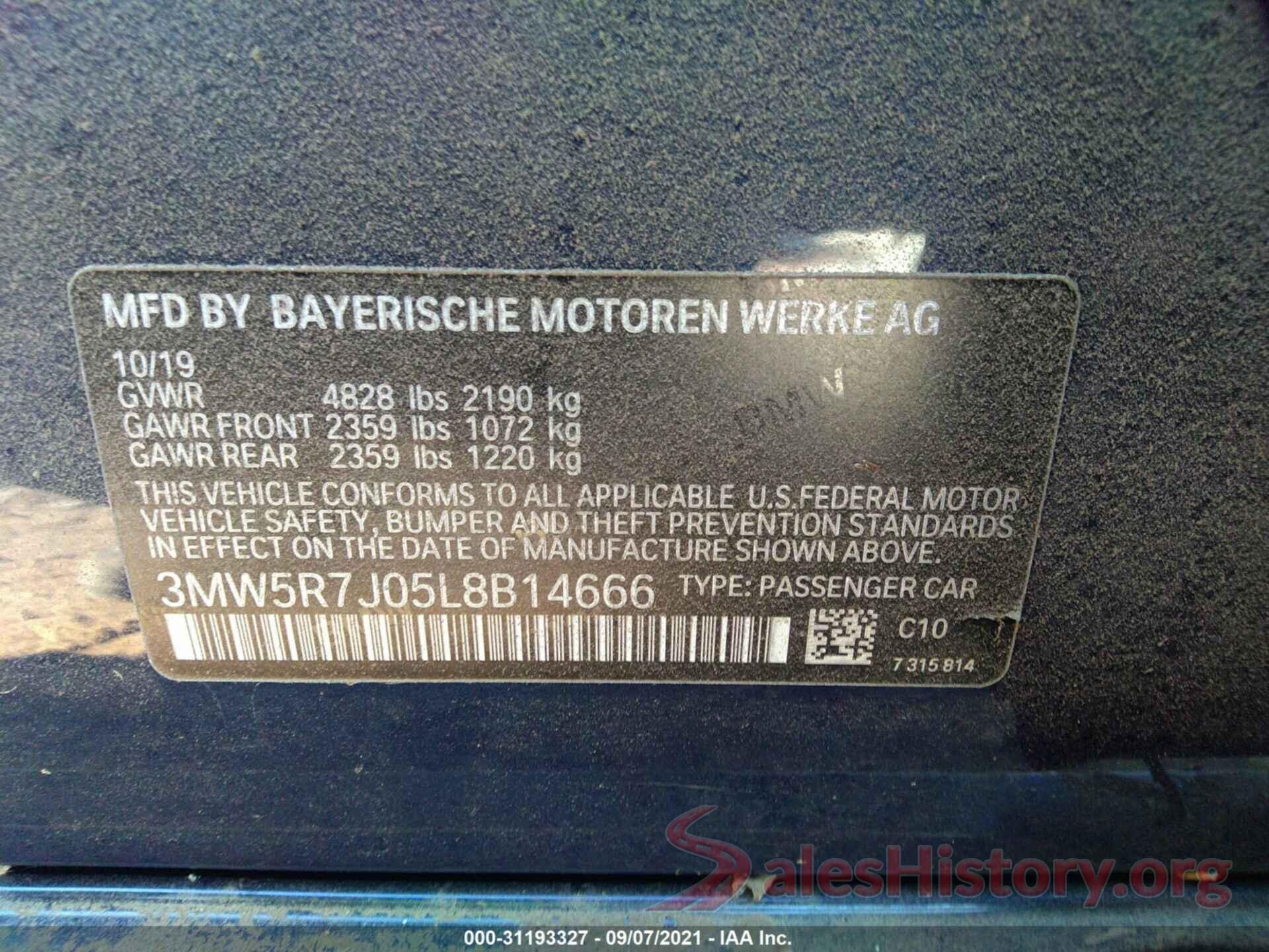 3MW5R7J05L8B14666 2020 BMW 3 SERIES