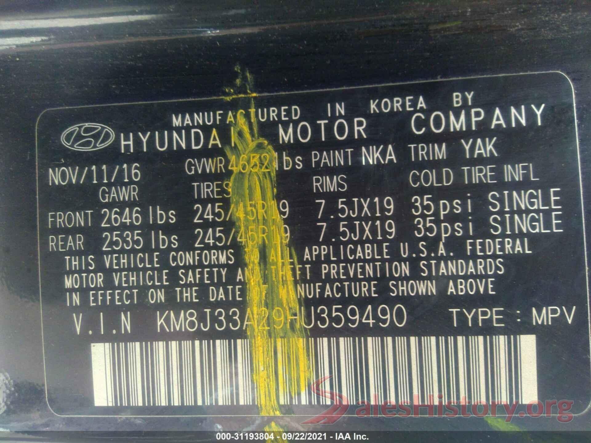 KM8J33A29HU359490 2017 HYUNDAI TUCSON