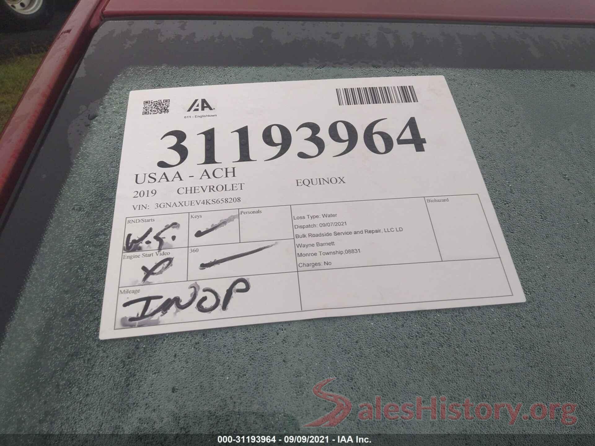 3GNAXUEV4KS658208 2019 CHEVROLET EQUINOX