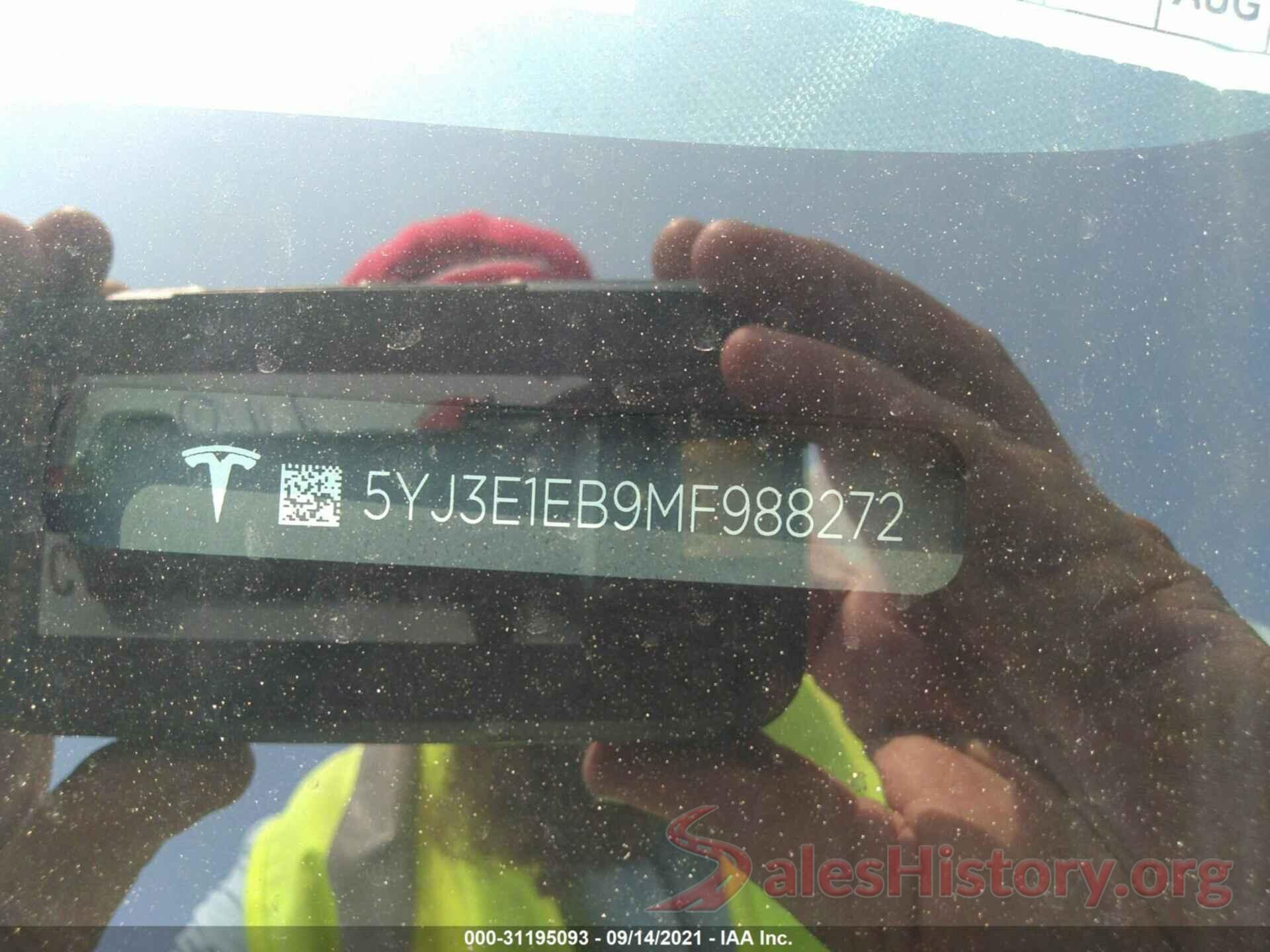 5YJ3E1EB9MF988272 2021 TESLA MODEL 3