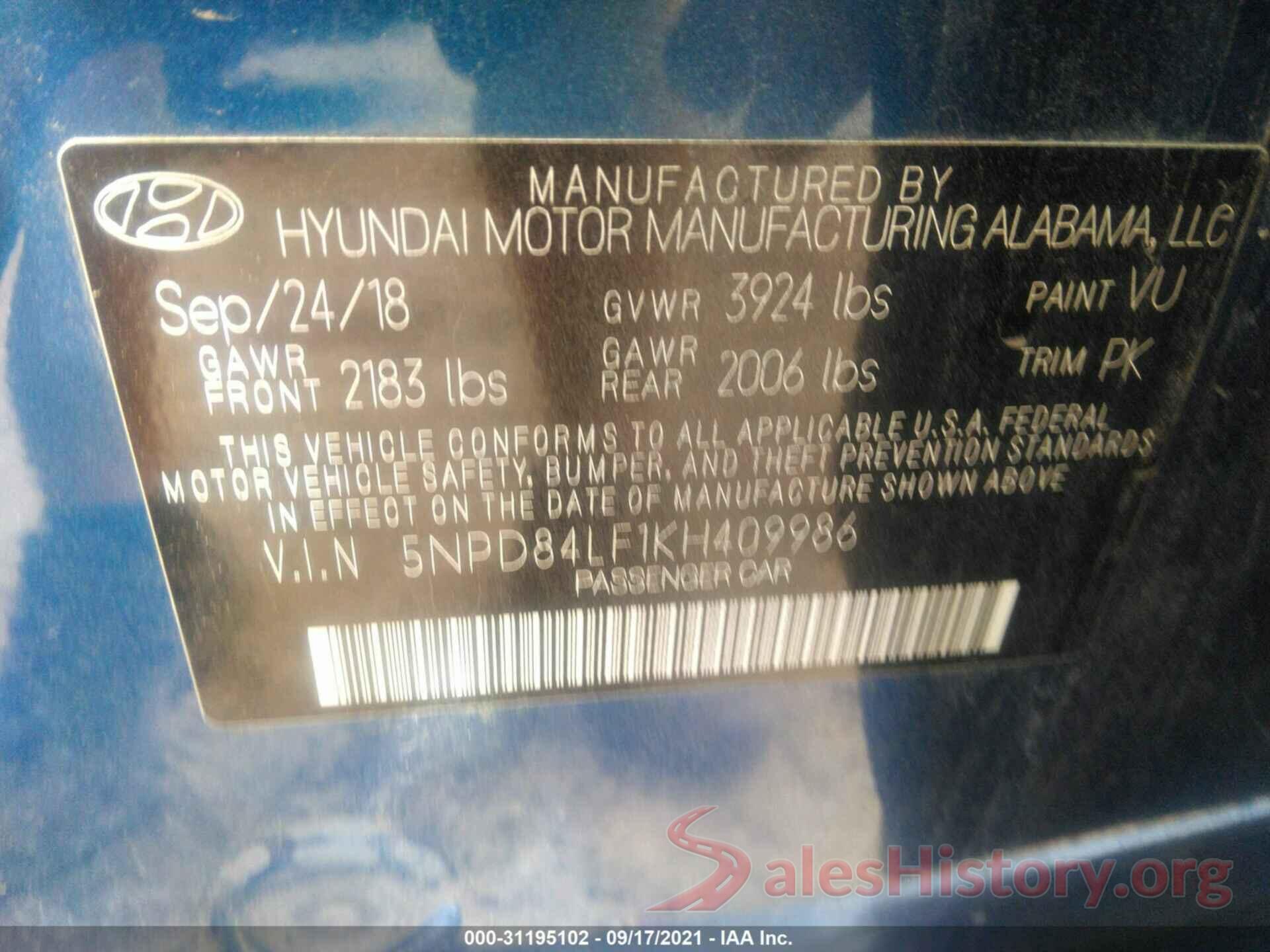 5NPD84LF1KH409986 2019 HYUNDAI ELANTRA