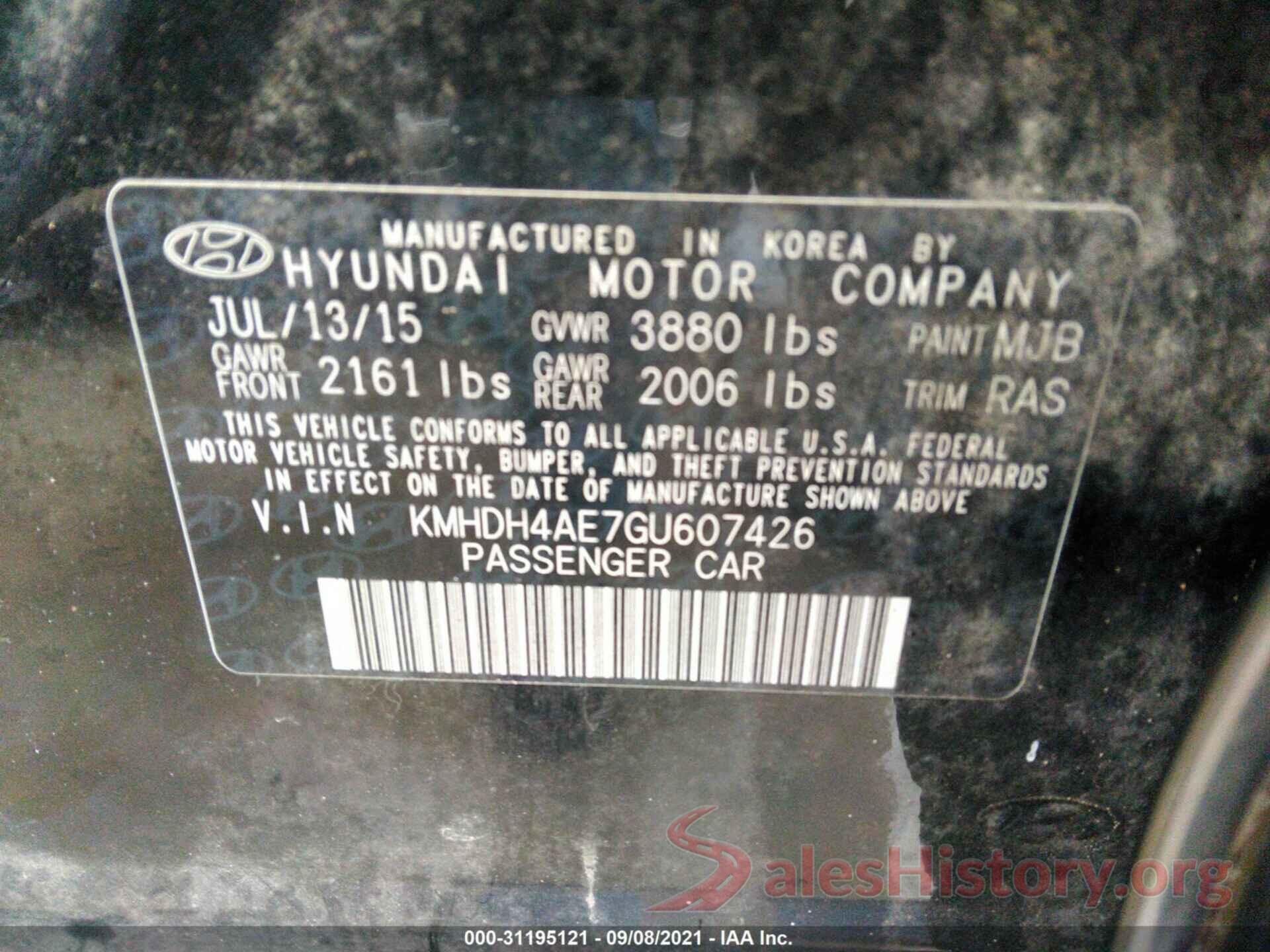 KMHDH4AE7GU607426 2016 HYUNDAI ELANTRA