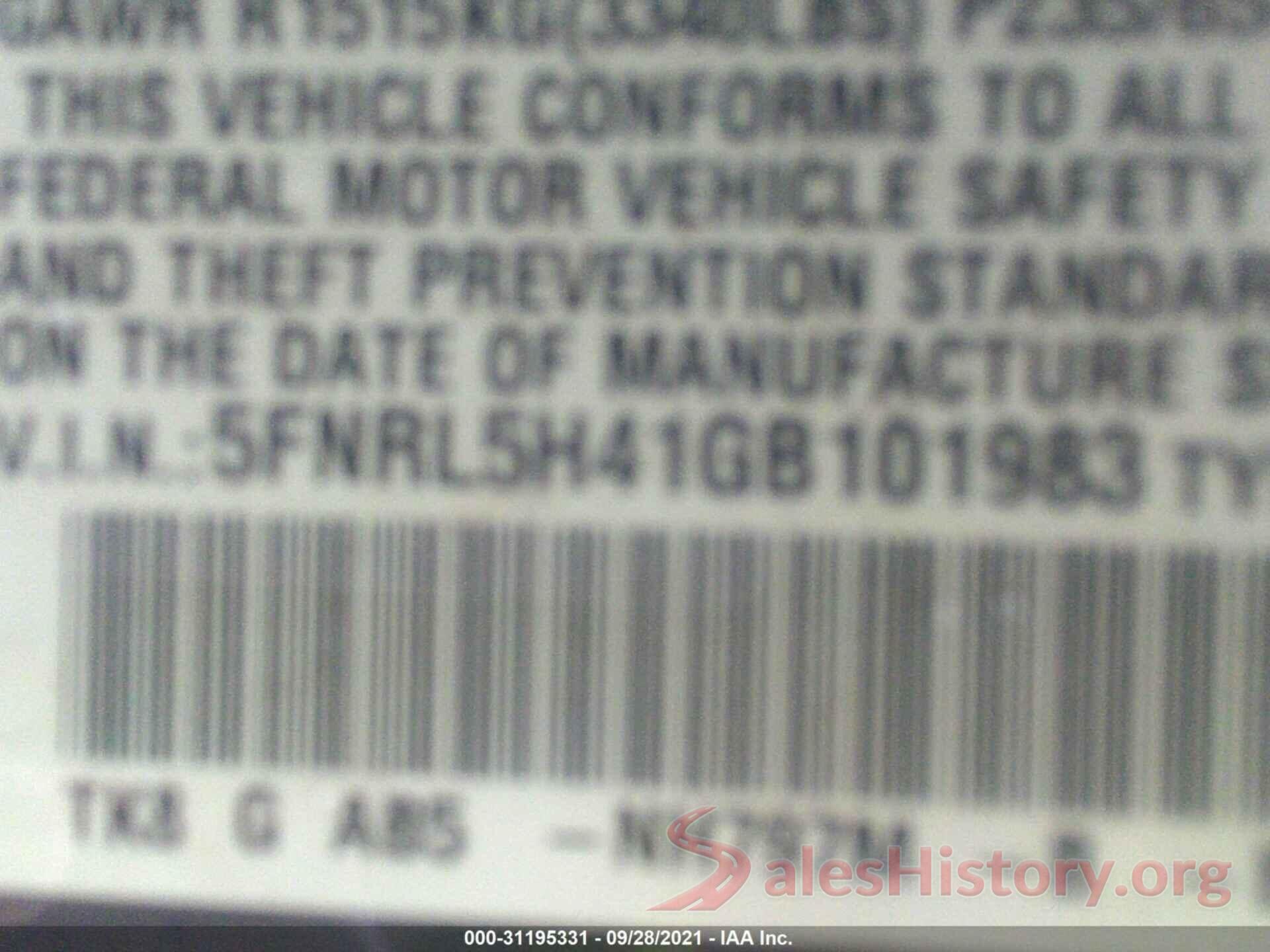 5FNRL5H41GB101983 2016 HONDA ODYSSEY