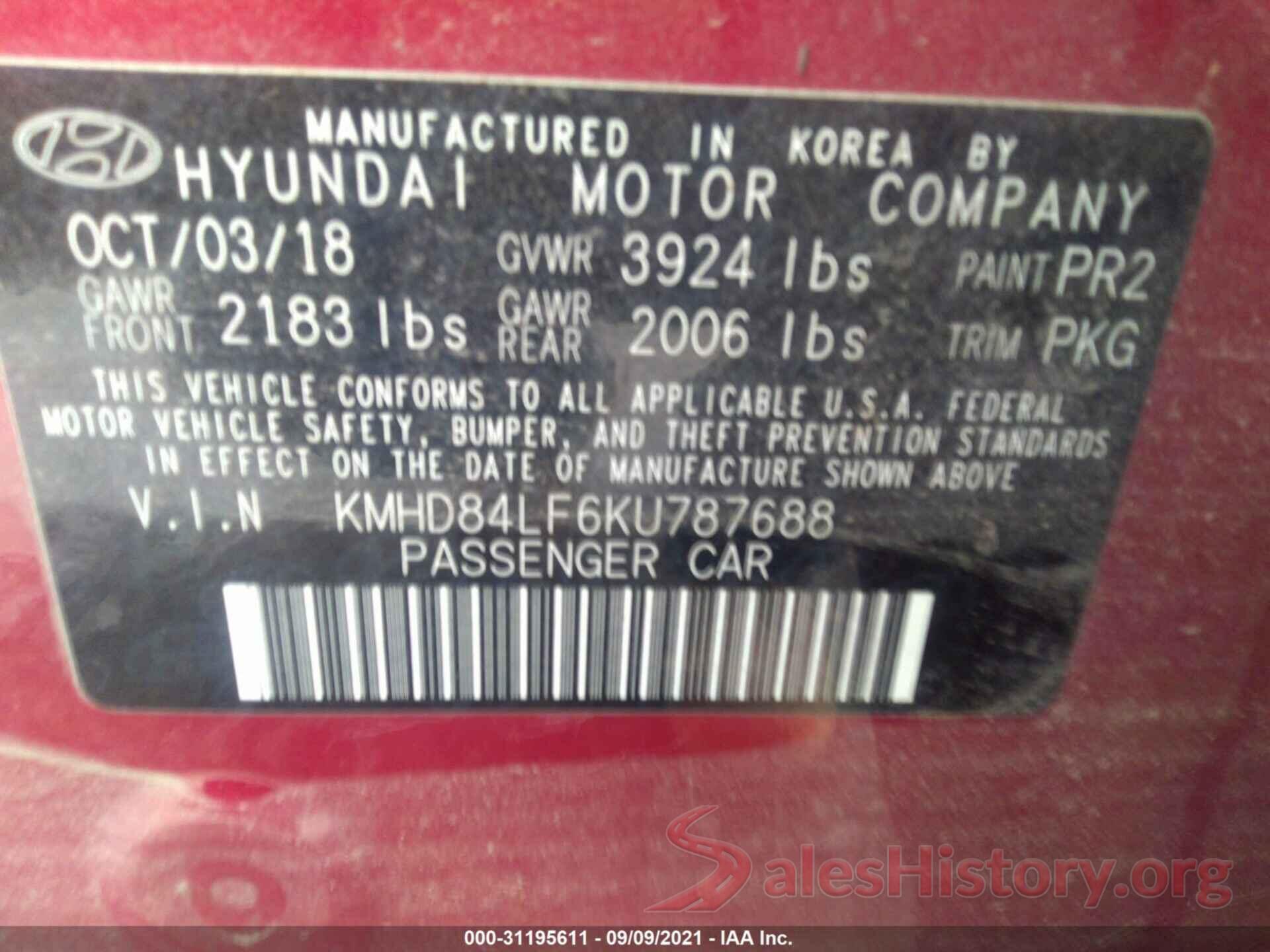 KMHD84LF6KU787688 2019 HYUNDAI ELANTRA