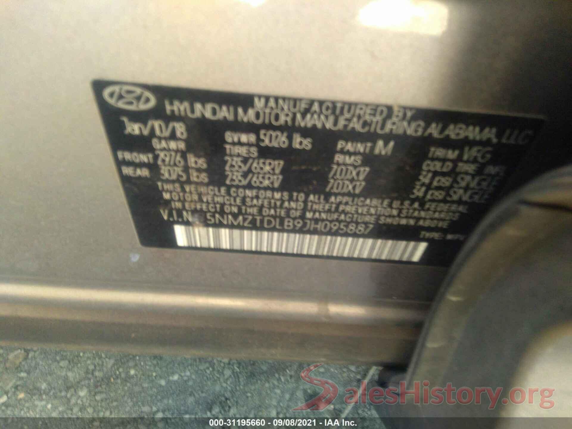 5NMZTDLB9JH095887 2018 HYUNDAI SANTA FE SPORT