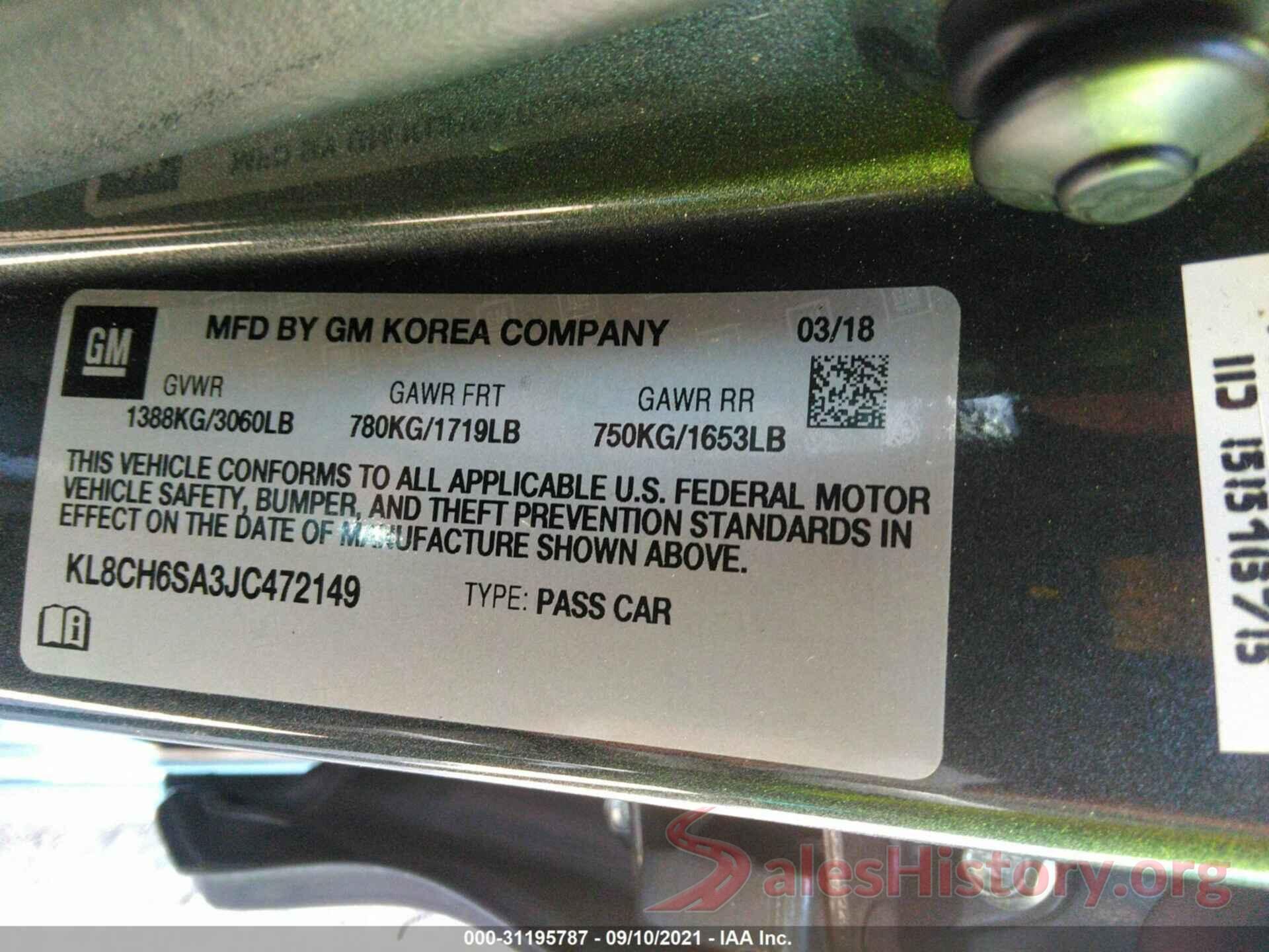 KL8CH6SA3JC472149 2018 CHEVROLET SPARK