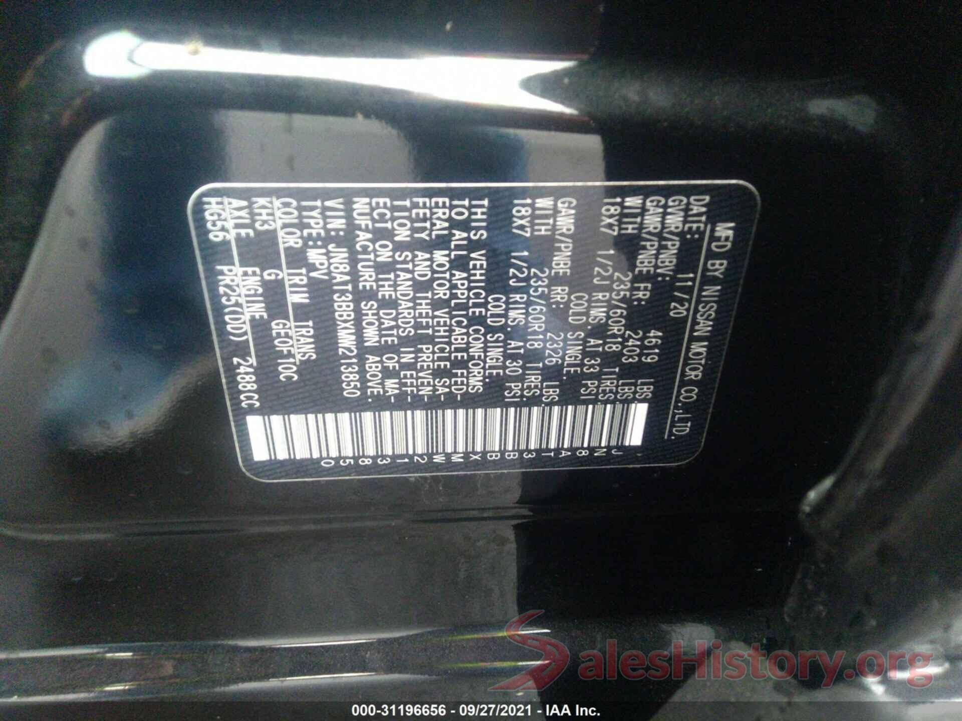 JN8AT3BBXMW213850 2021 NISSAN ROGUE