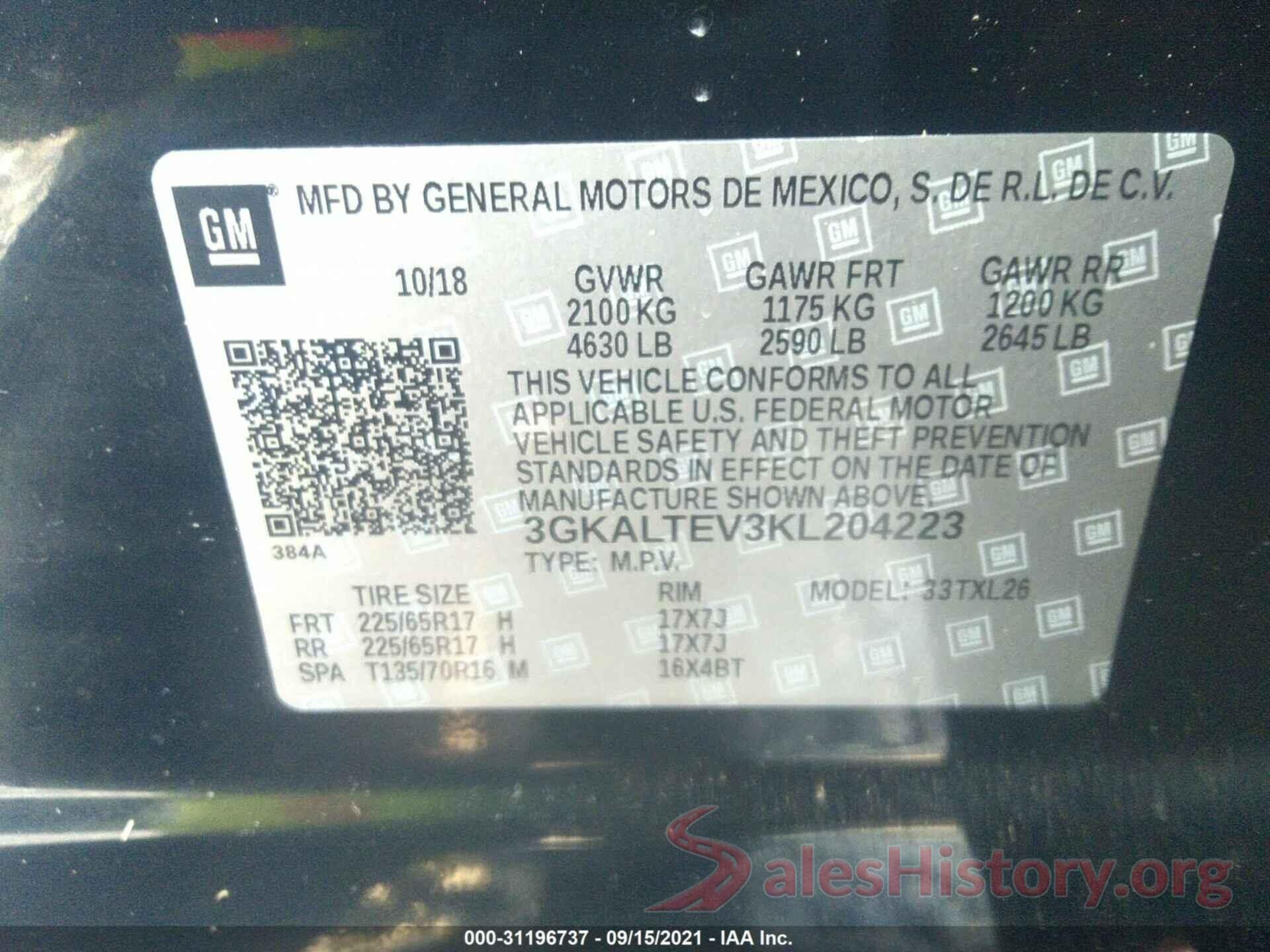 3GKALTEV3KL204223 2019 GMC TERRAIN