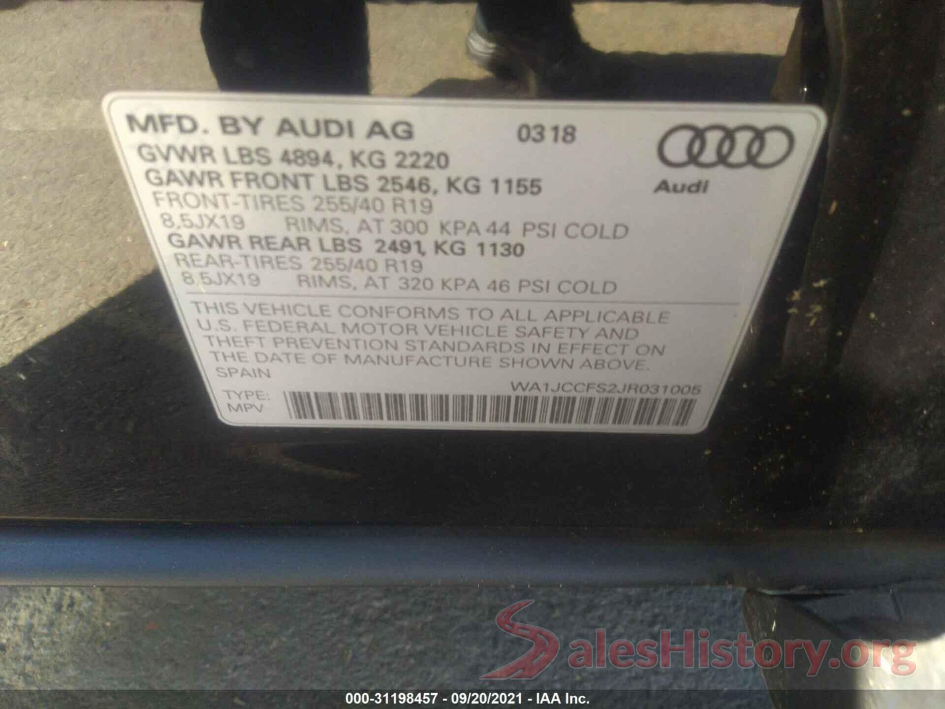 WA1JCCFS2JR031005 2018 AUDI Q3