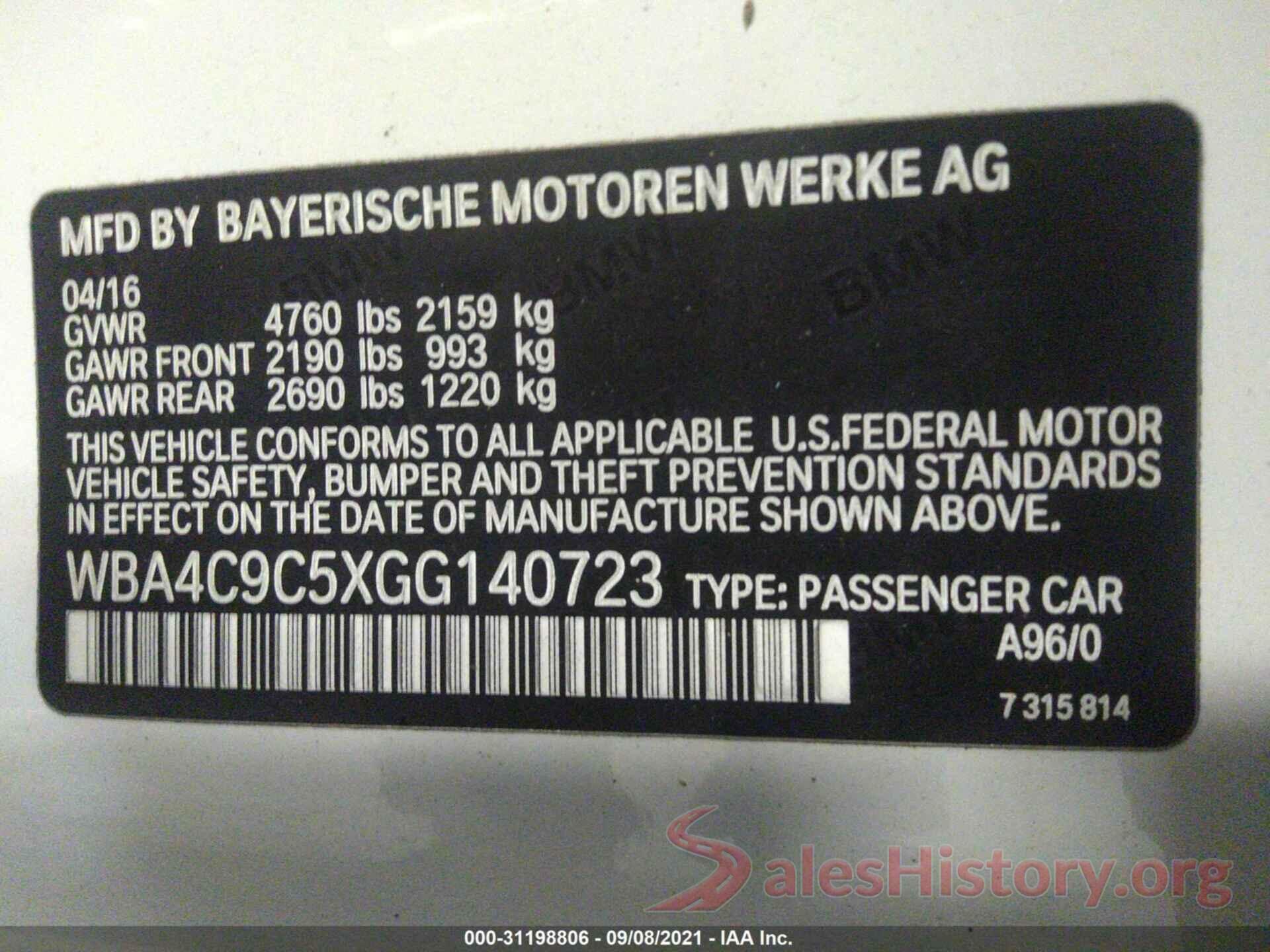 WBA4C9C5XGG140723 2016 BMW 4 SERIES