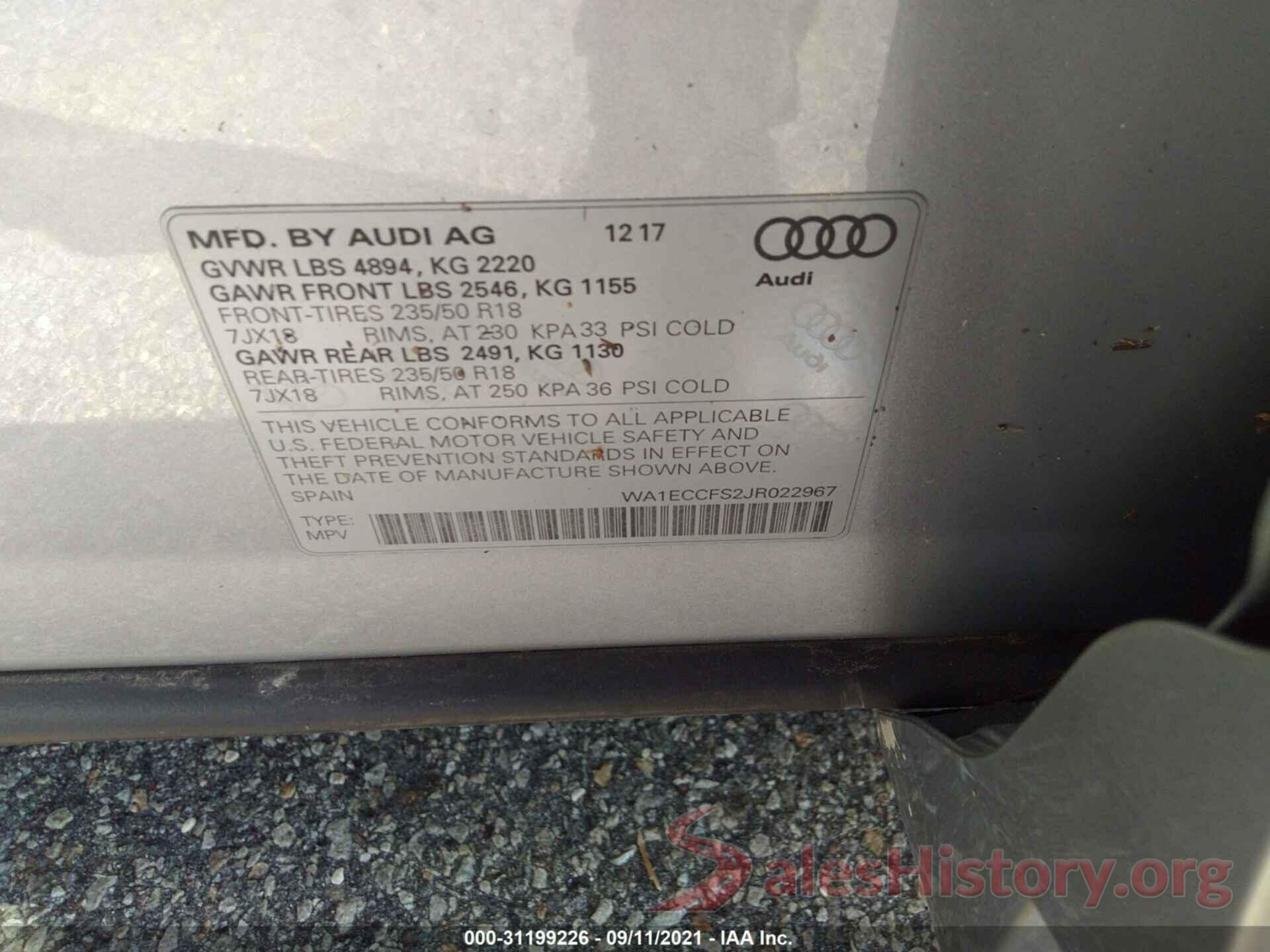 WA1ECCFS2JR022967 2018 AUDI Q3