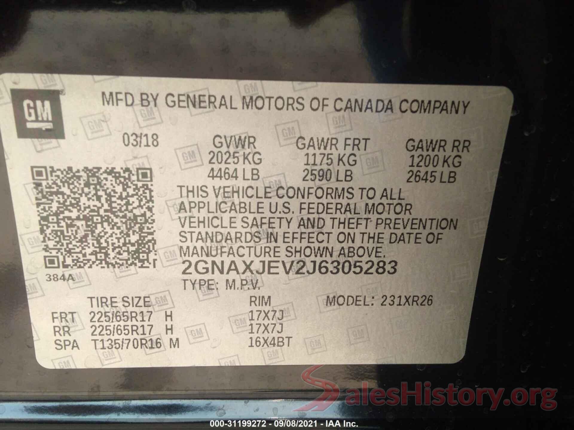 2GNAXJEV2J6305283 2018 CHEVROLET EQUINOX