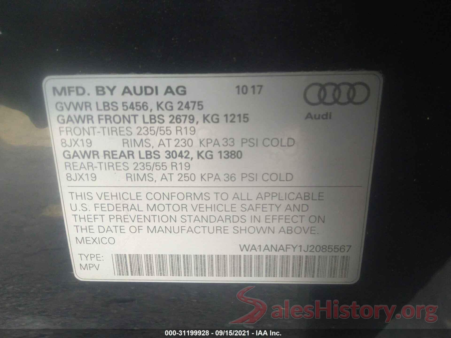 WA1ANAFY1J2085567 2018 AUDI Q5