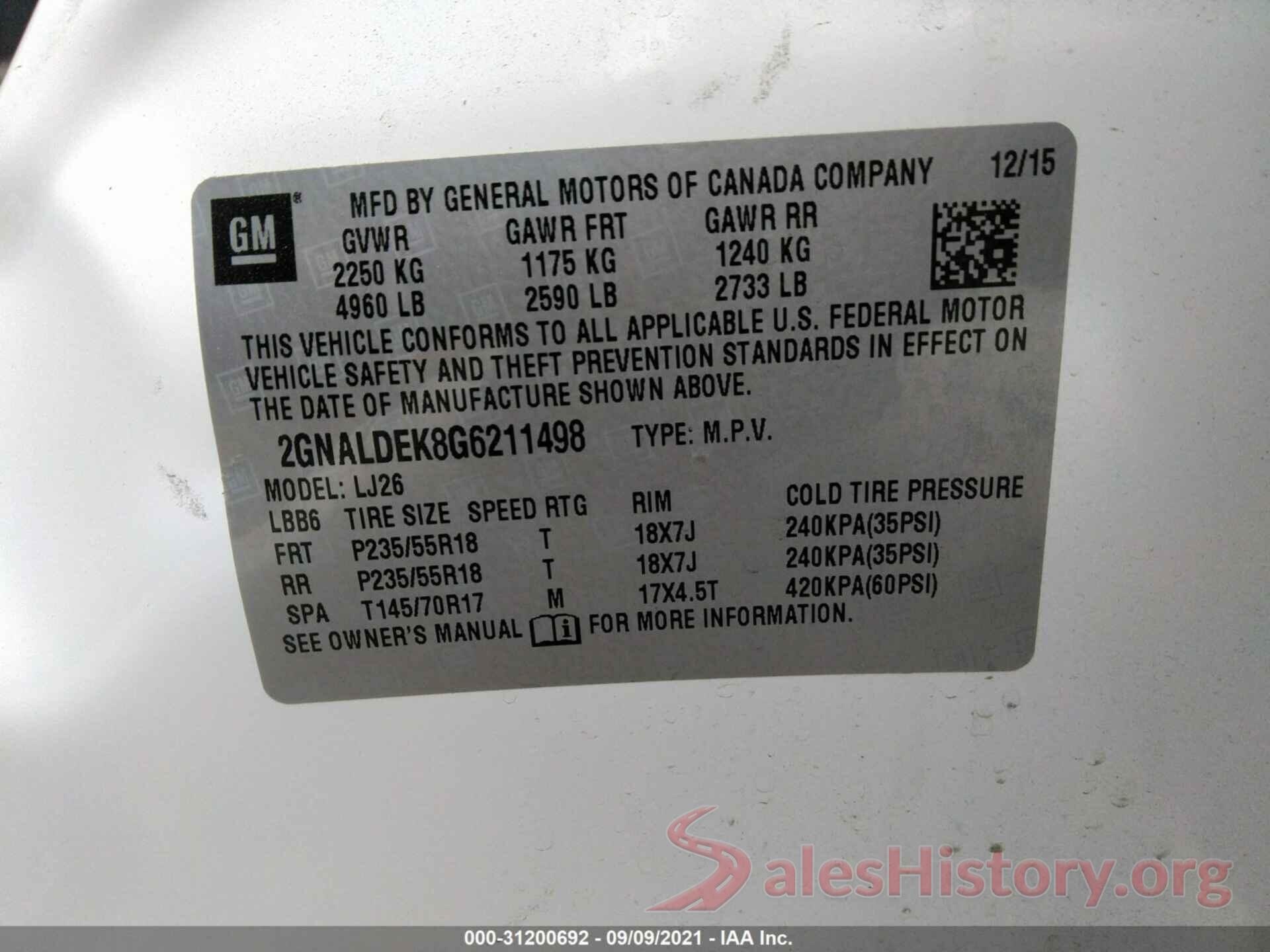 2GNALDEK8G6211498 2016 CHEVROLET EQUINOX