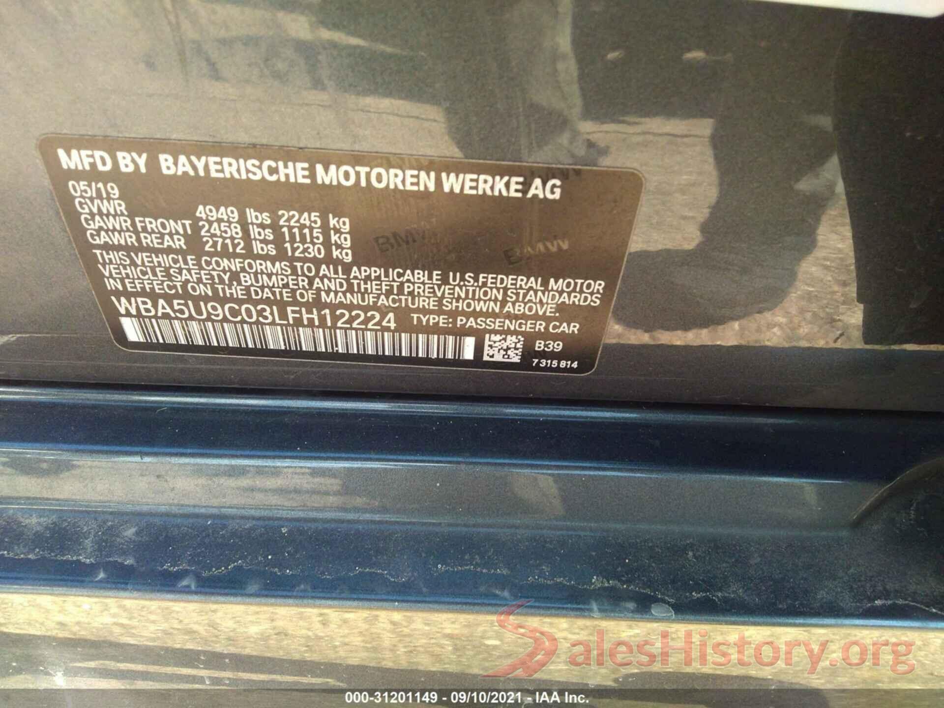 WBA5U9C03LFH12224 2020 BMW 3 SERIES